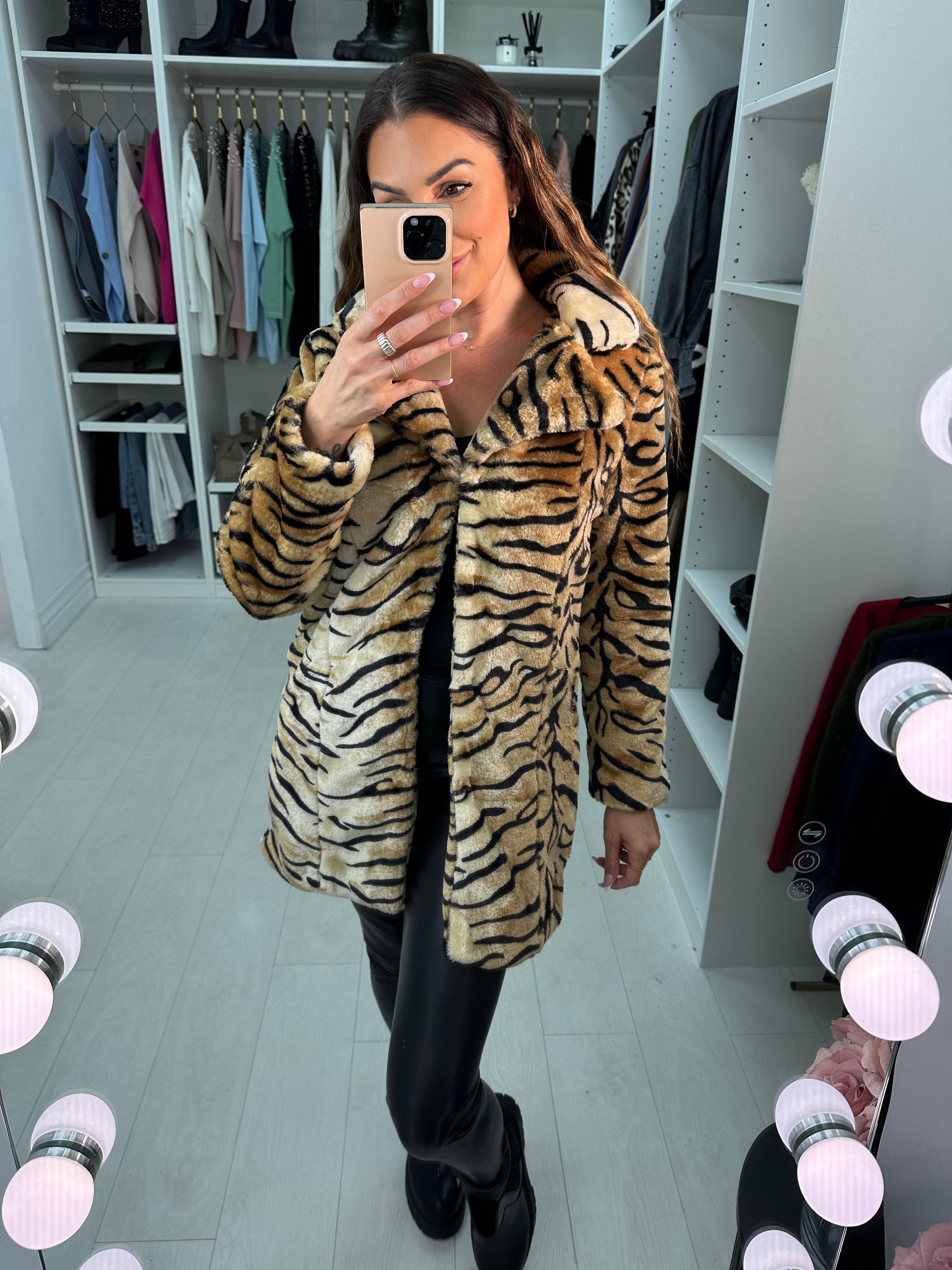 Paxten Tiger Soft Faux Fur Coat