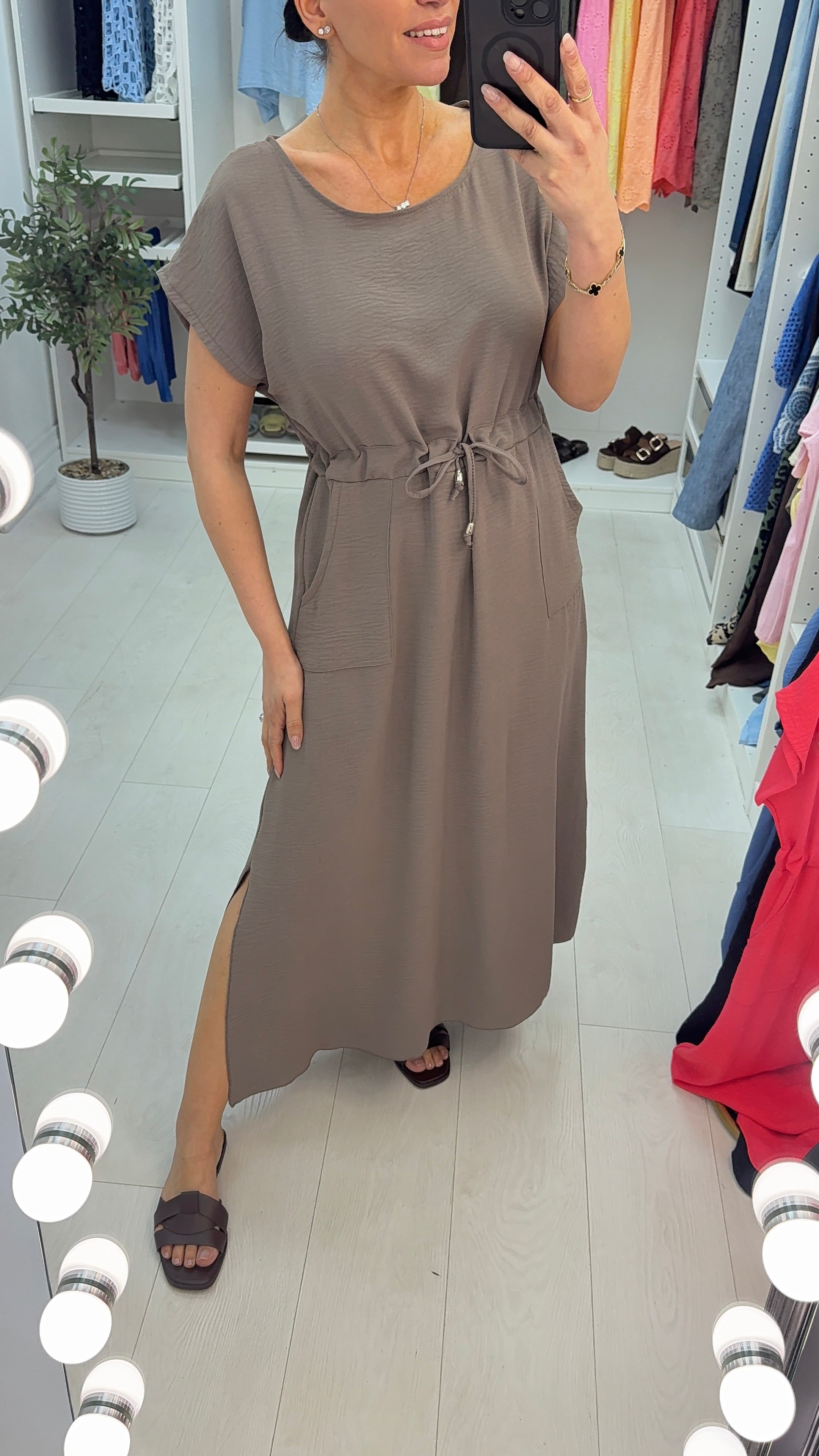 Kamila Plain Drawstring Waist Maxi Dress