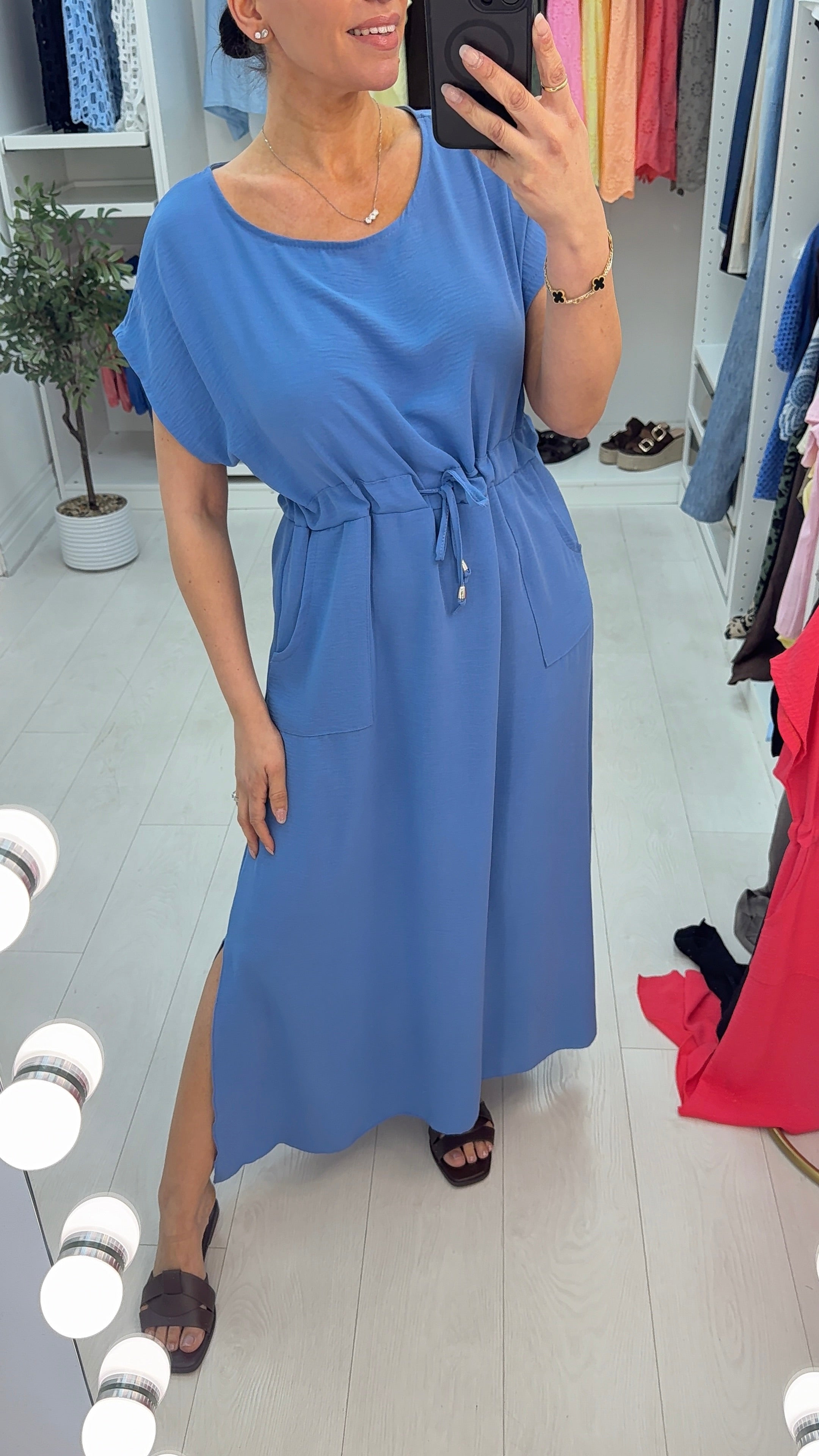 Kamila Plain Drawstring Waist Maxi Dress