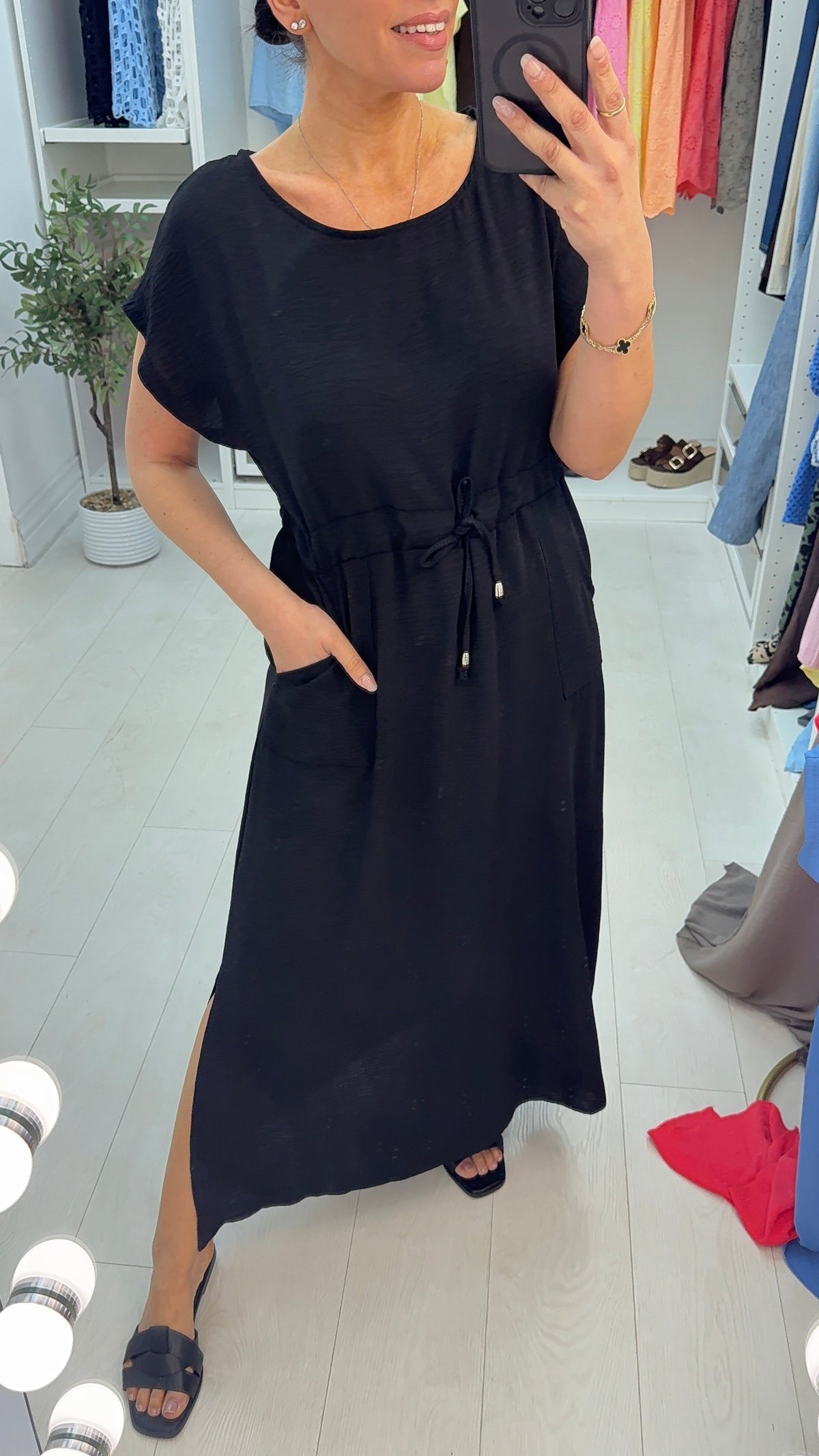 Kamila Plain Drawstring Waist Maxi Dress