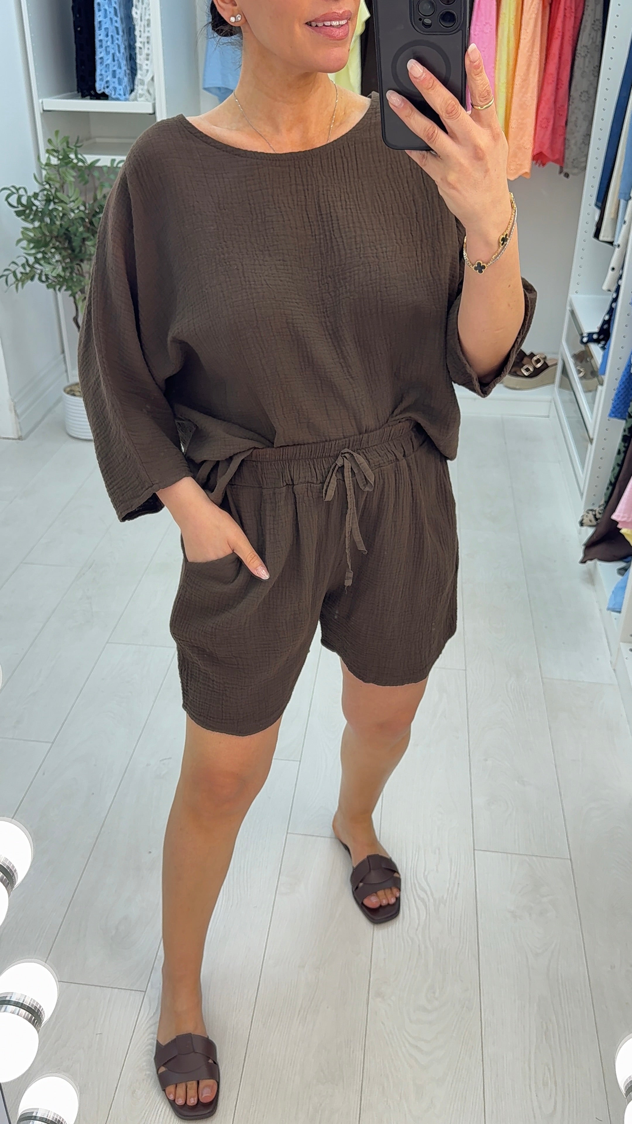 Narina Plain Cheesecloth Shorts Co-Ord Set