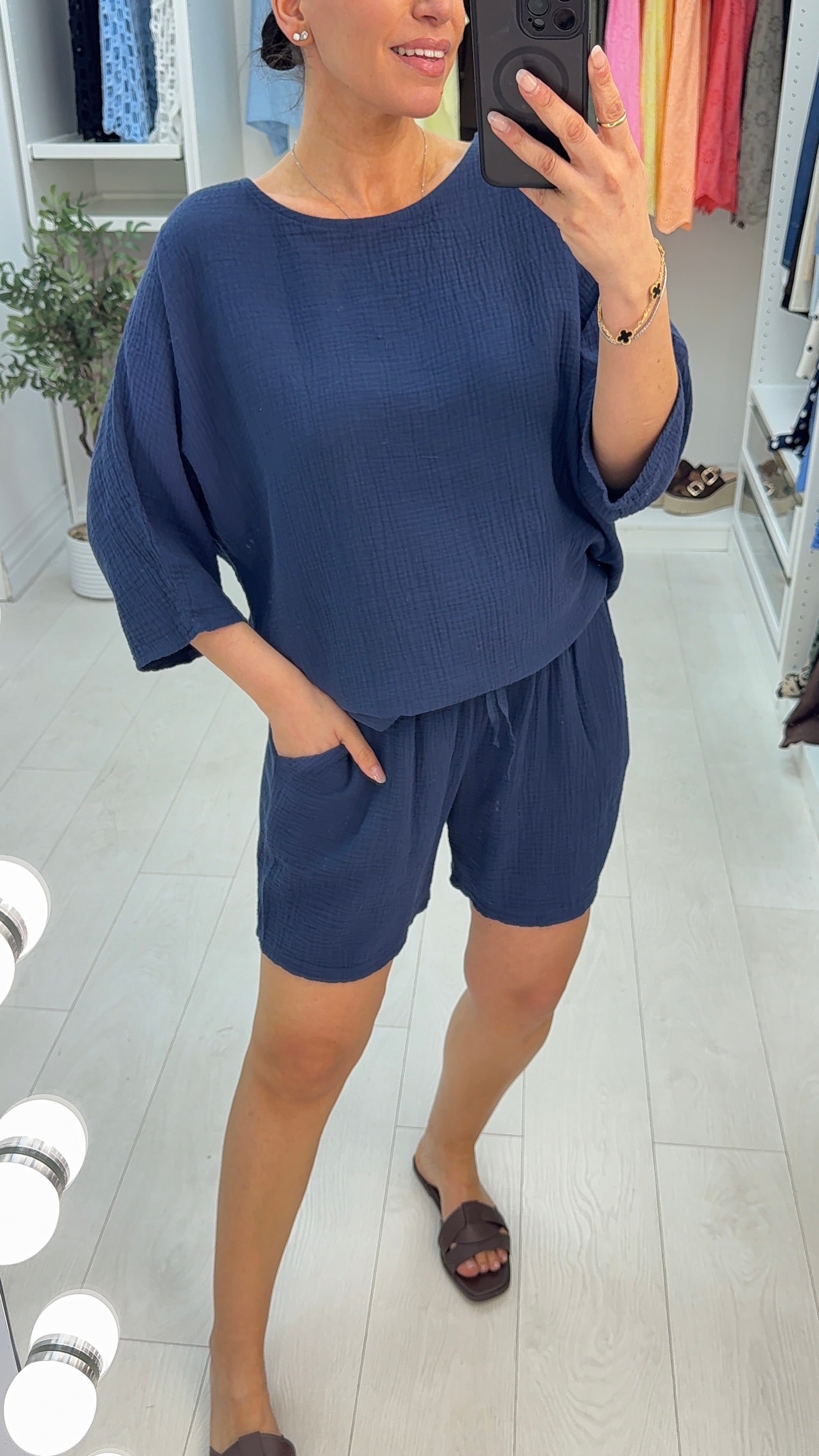 Narina Plain Cheesecloth Shorts Co-Ord Set