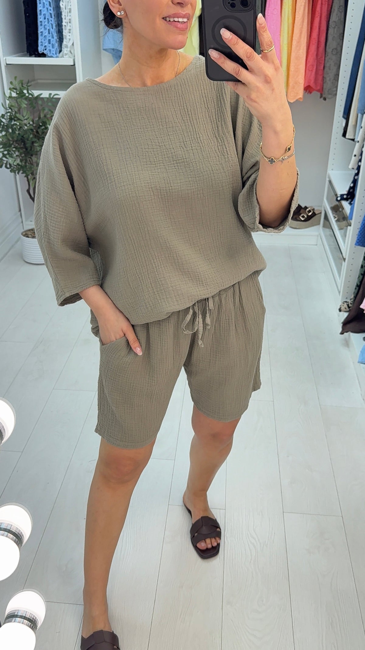 Narina Plain Cheesecloth Shorts Co-Ord Set