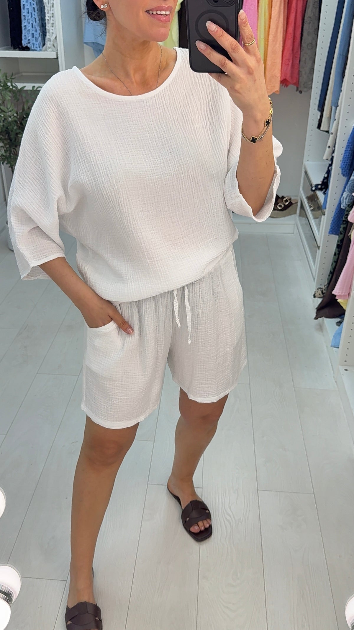 Narina Plain Cheesecloth Shorts Co-Ord Set