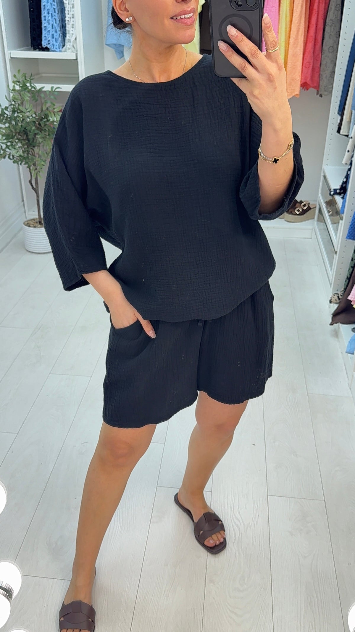 Narina Plain Cheesecloth Shorts Co-Ord Set