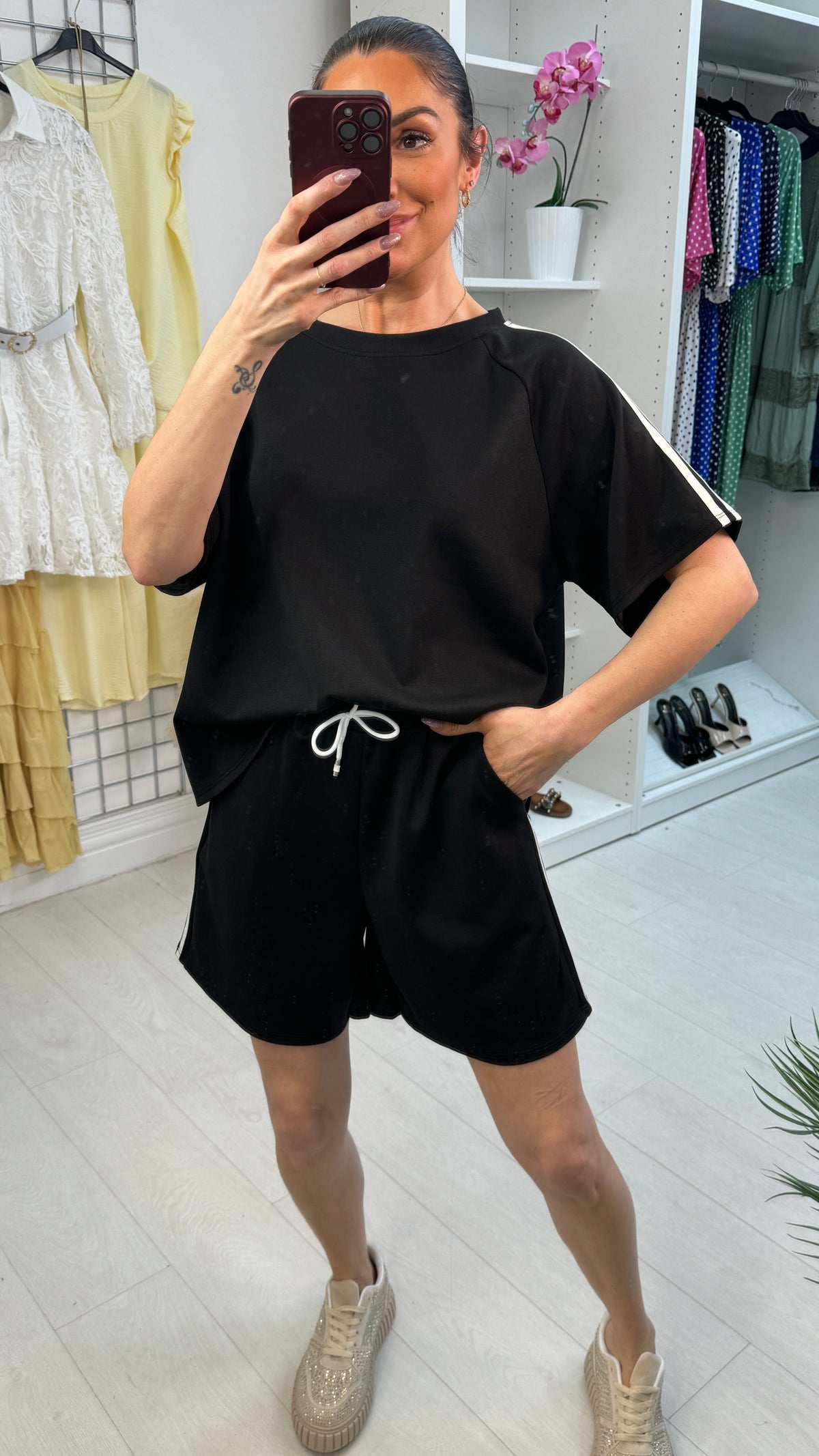 Solenne Plain Side Stripe Detailed Shorts Co-Ord Set
