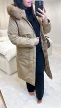 Caylee Camel Faux Fur Hooded Coat