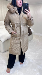 Caylee Camel Faux Fur Hooded Coat