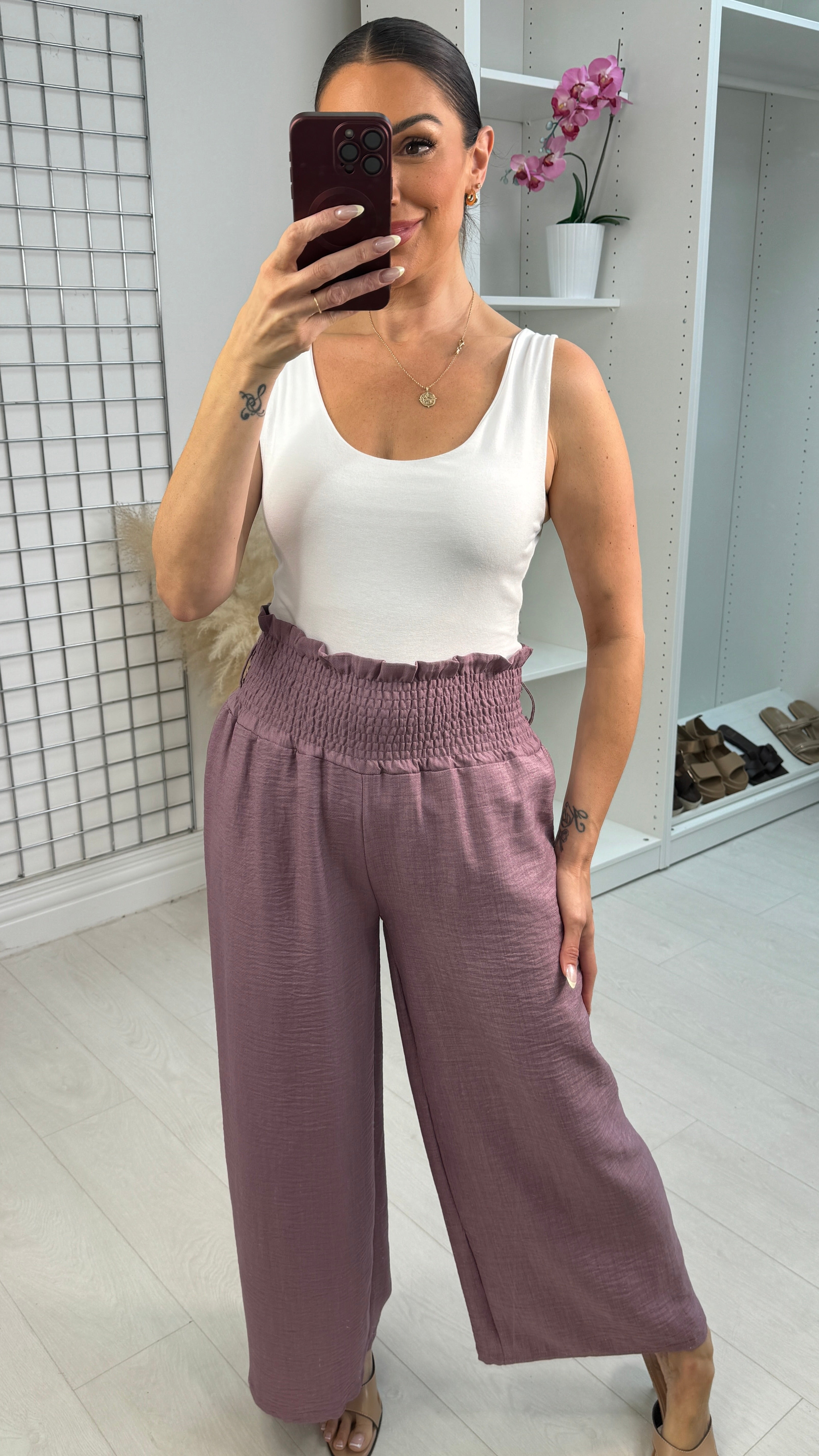 Ida Shirred Waist Wide Leg Trousers