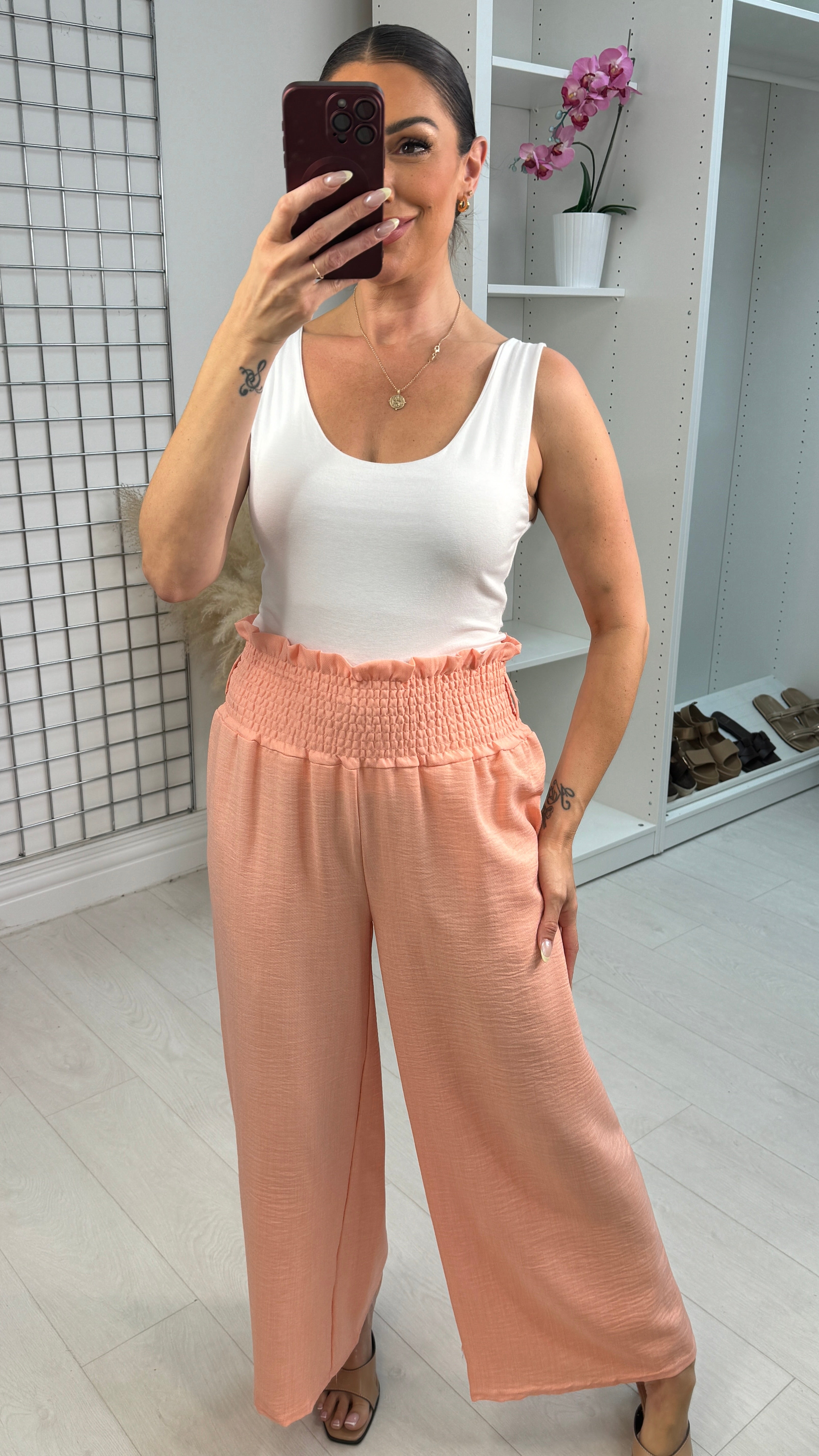 Ida Shirred Waist Wide Leg Trousers