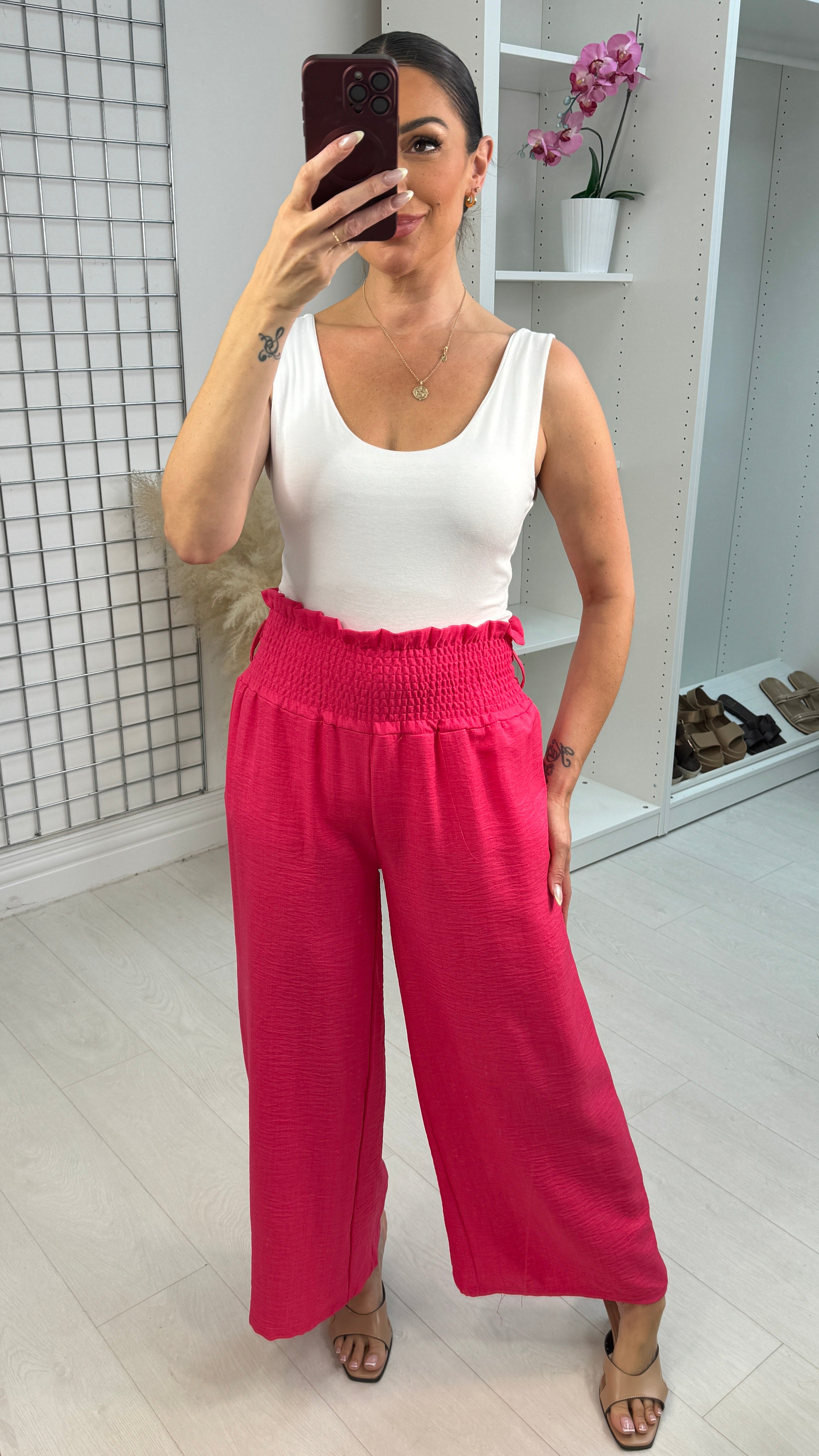 Ida Shirred Waist Wide Leg Trousers