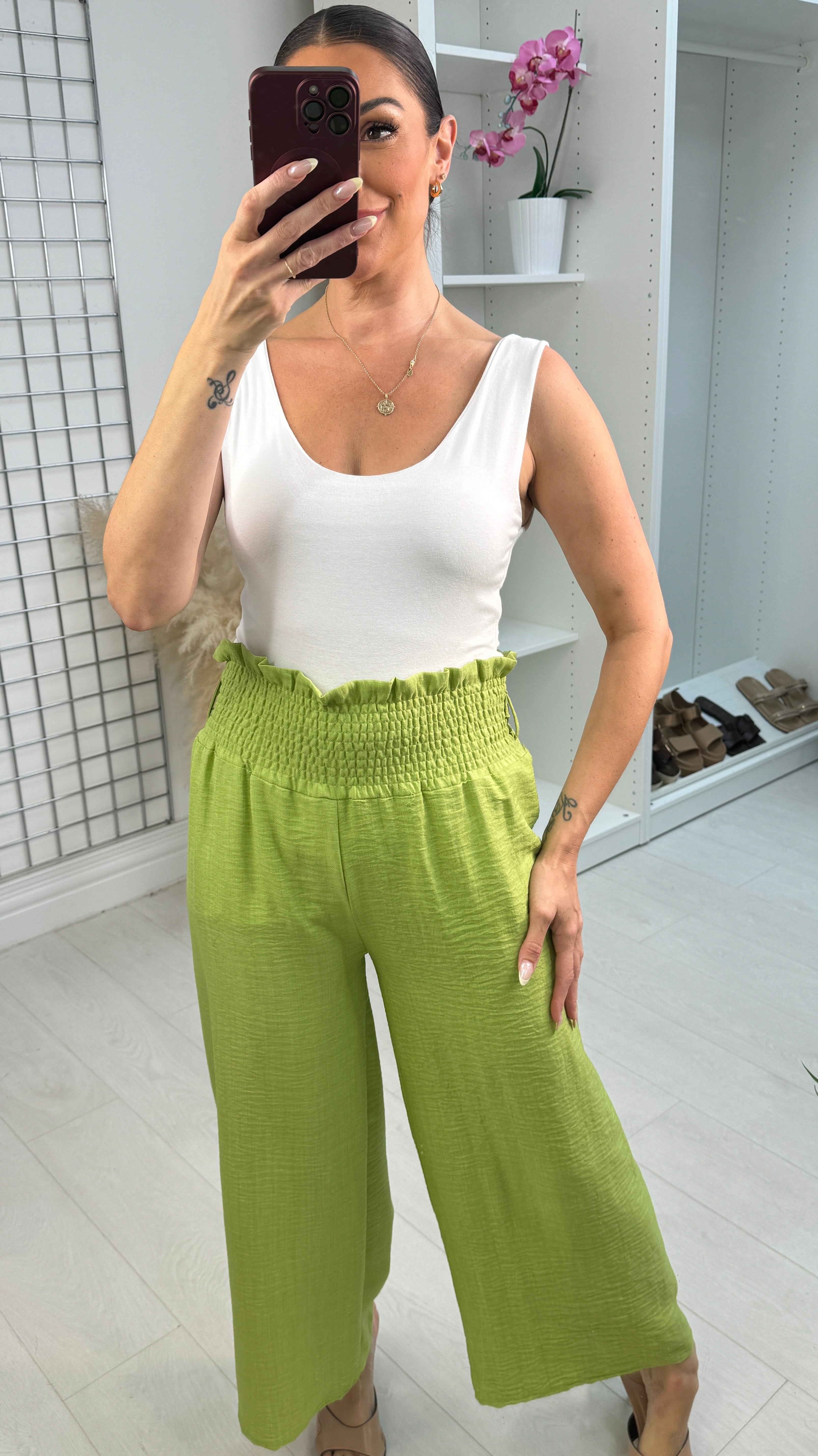 Ida Shirred Waist Wide Leg Trousers