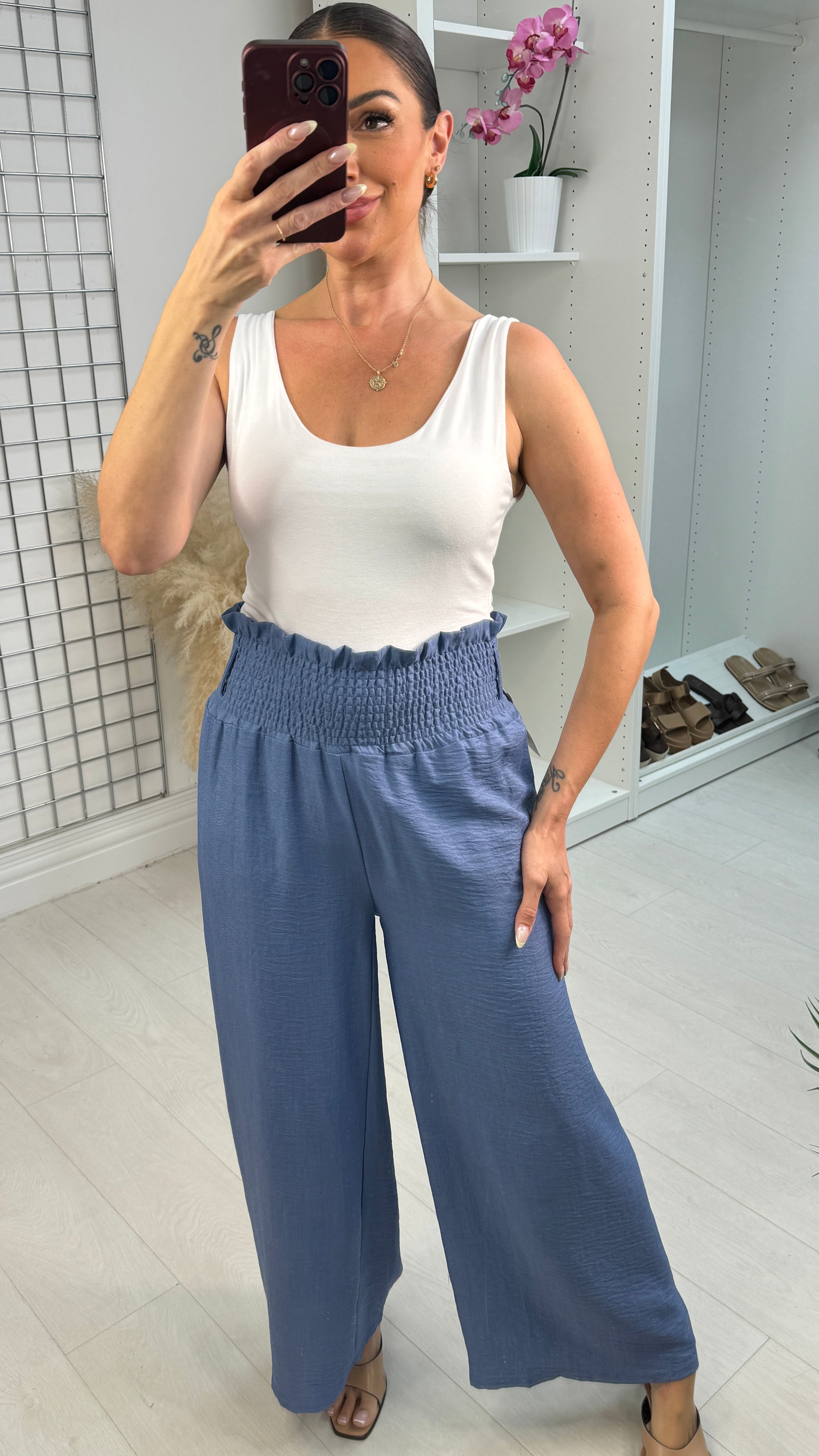 Ida Shirred Waist Wide Leg Trousers