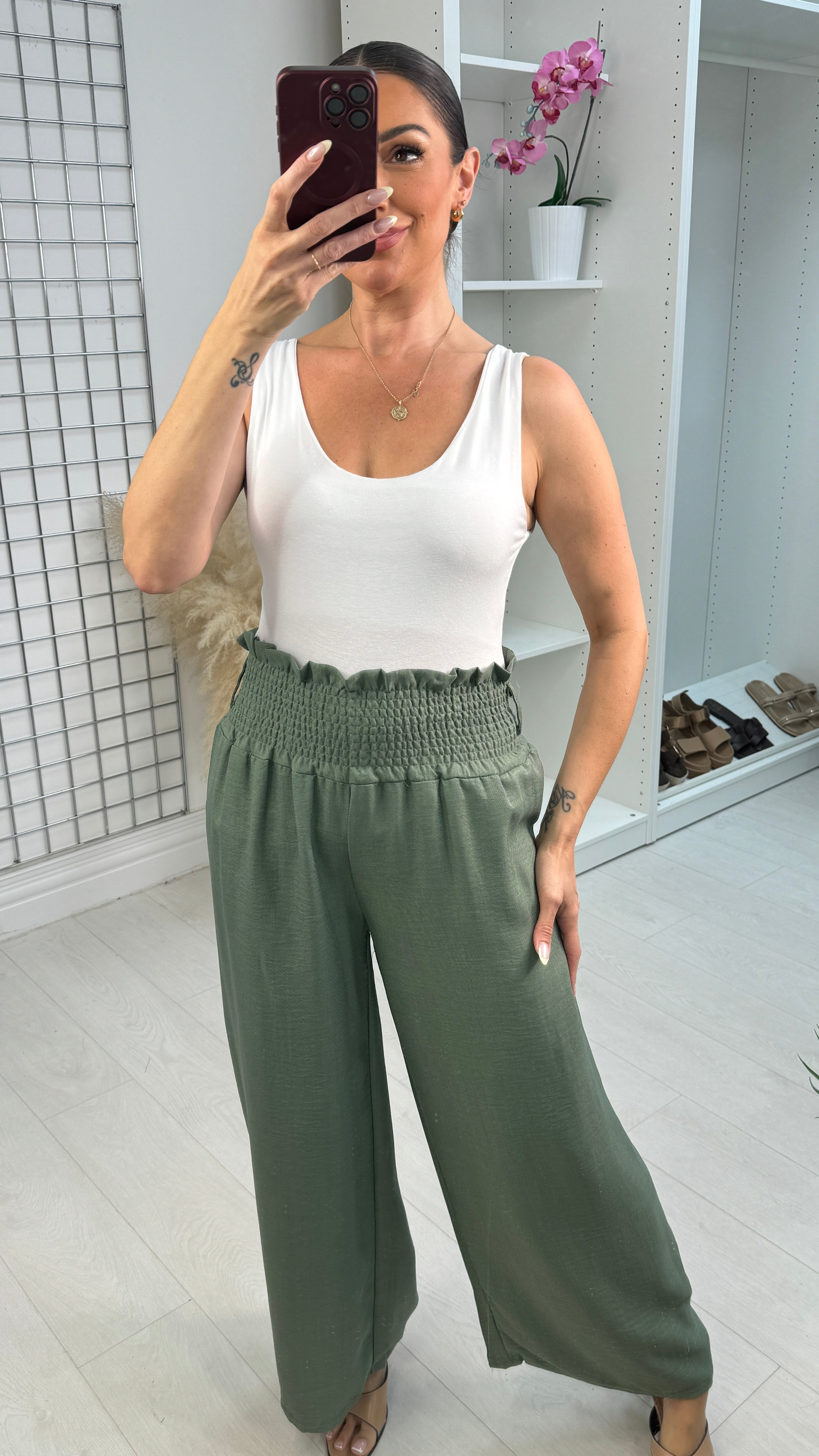 Ida Shirred Waist Wide Leg Trousers