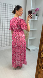Francene Floral Print V Neck Floaty Maxi Dress