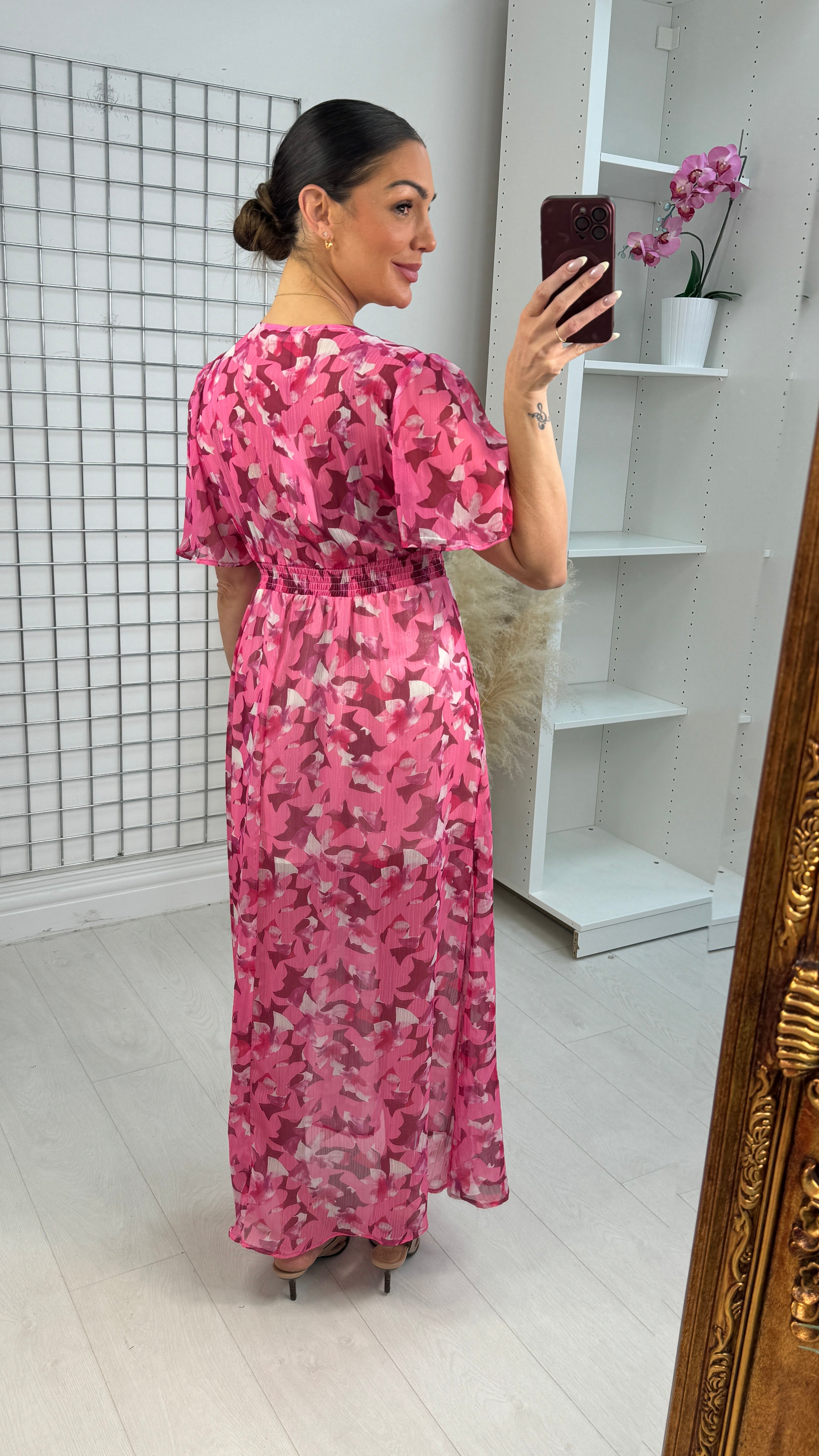 Francene Floral Print V Neck Floaty Maxi Dress
