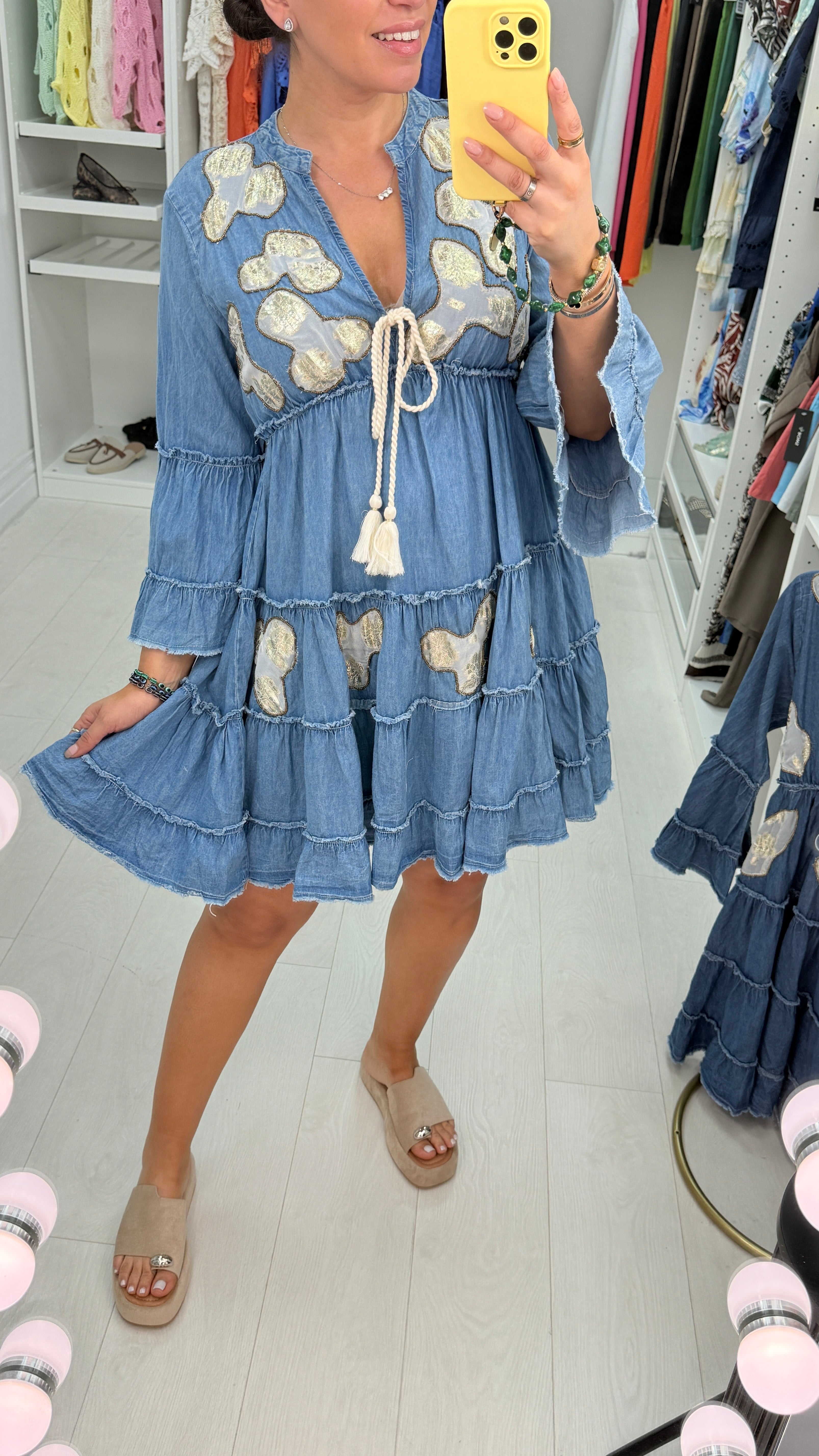 Eliora Embellished Denim Dress