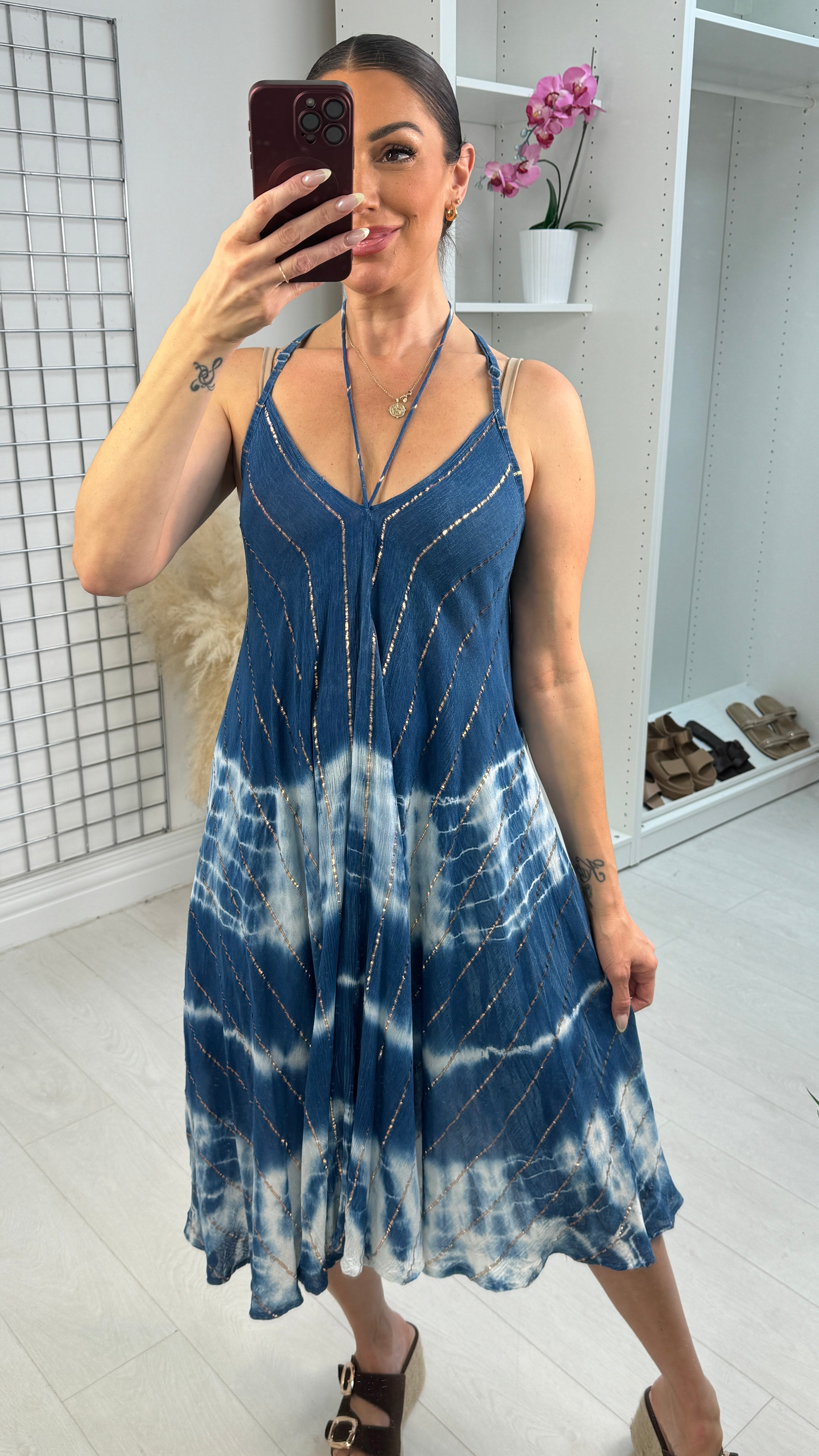 Poise Tie Dye Strappy V Neck Dress
