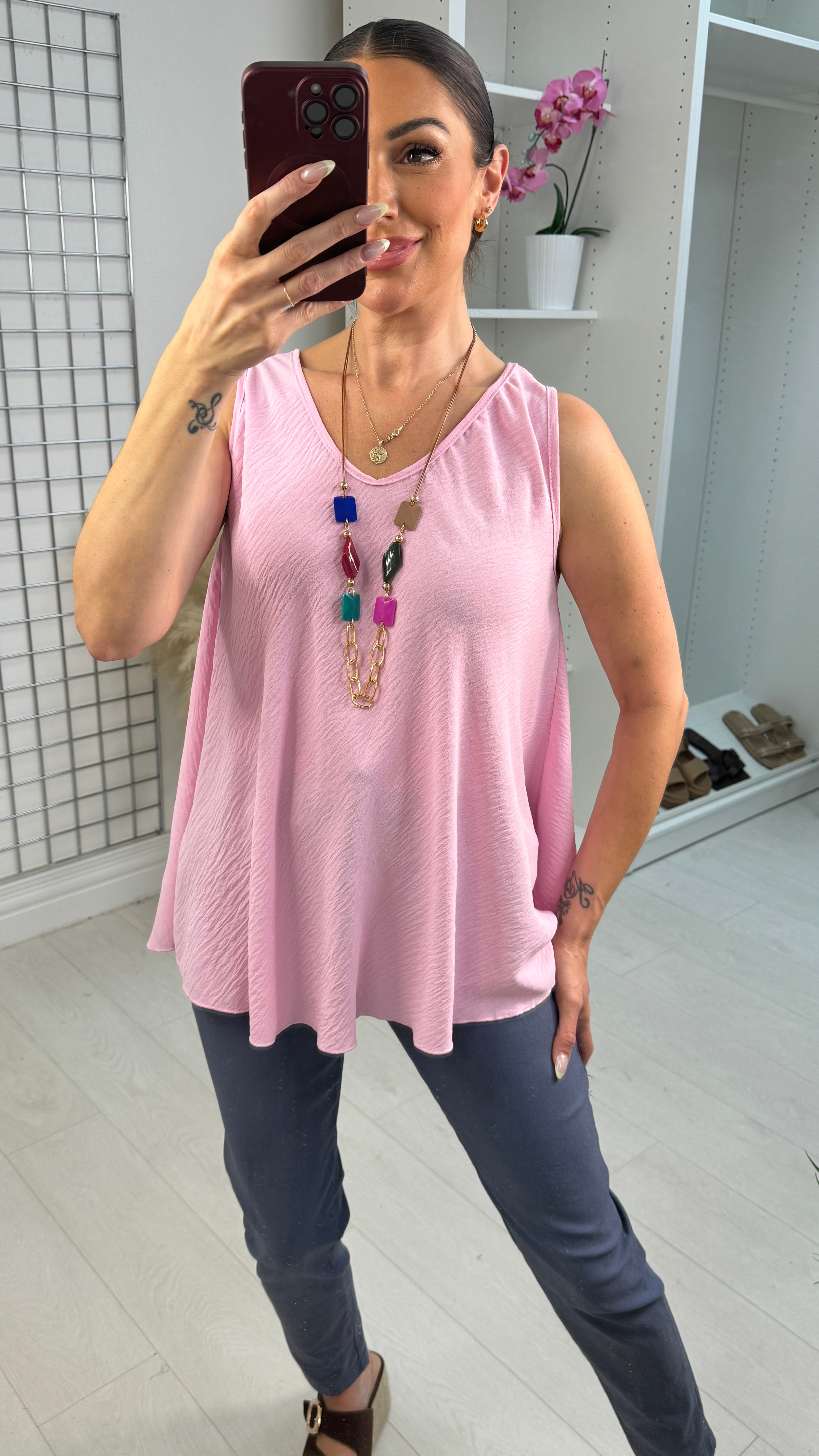 Avali Plain V Necklace Vest Top