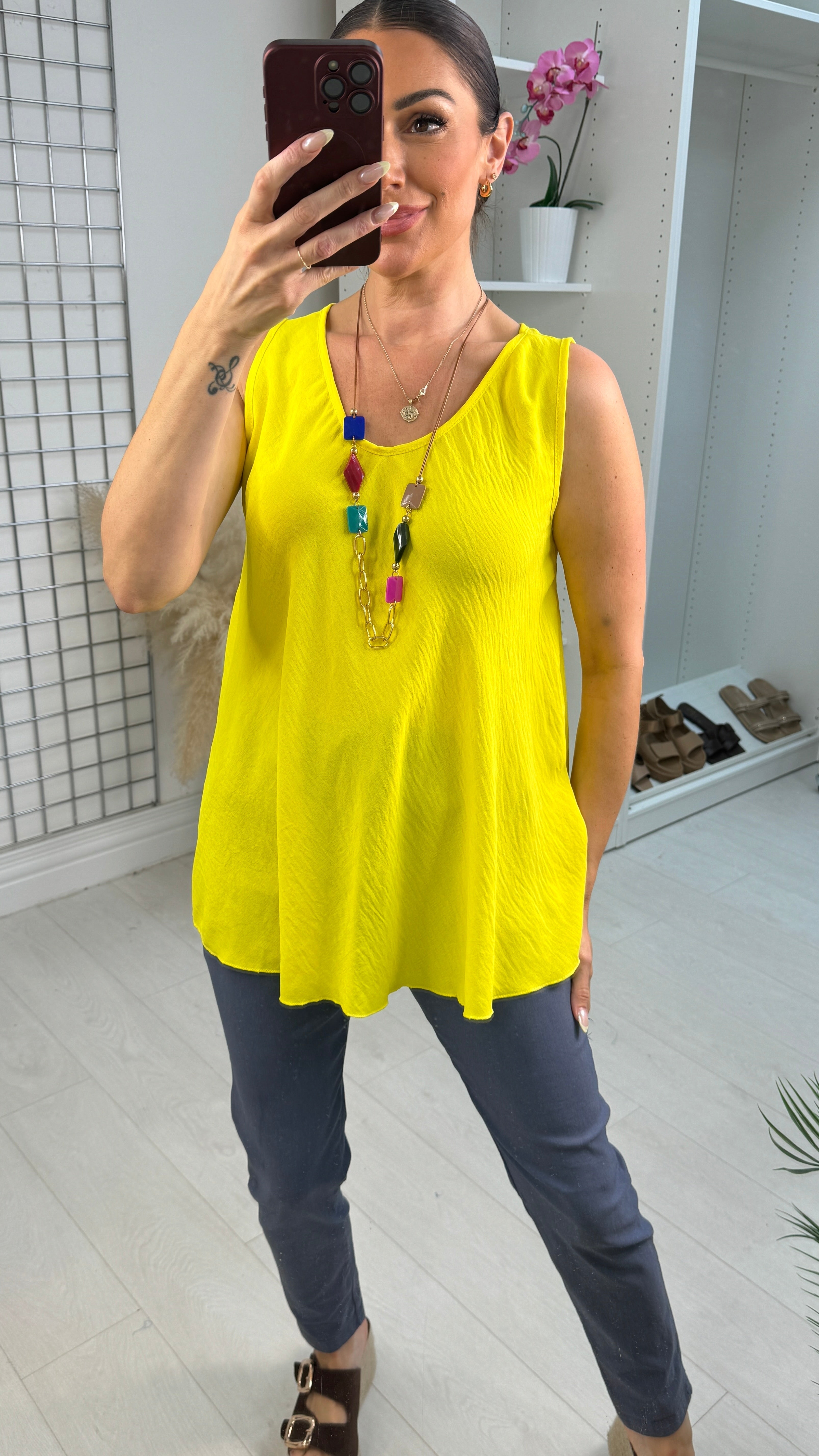 Avali Plain V Necklace Vest Top