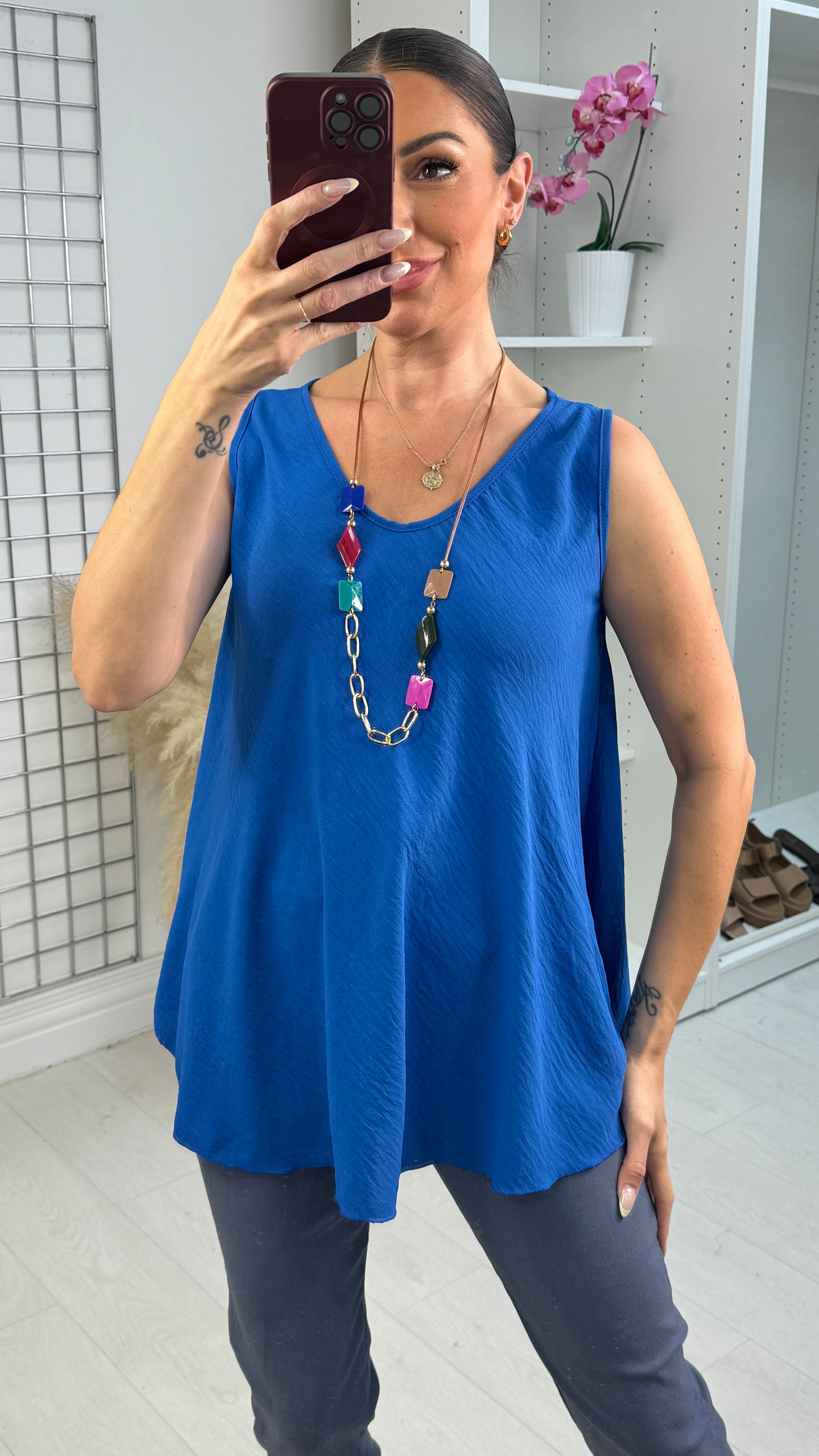 Avali Plain V Necklace Vest Top