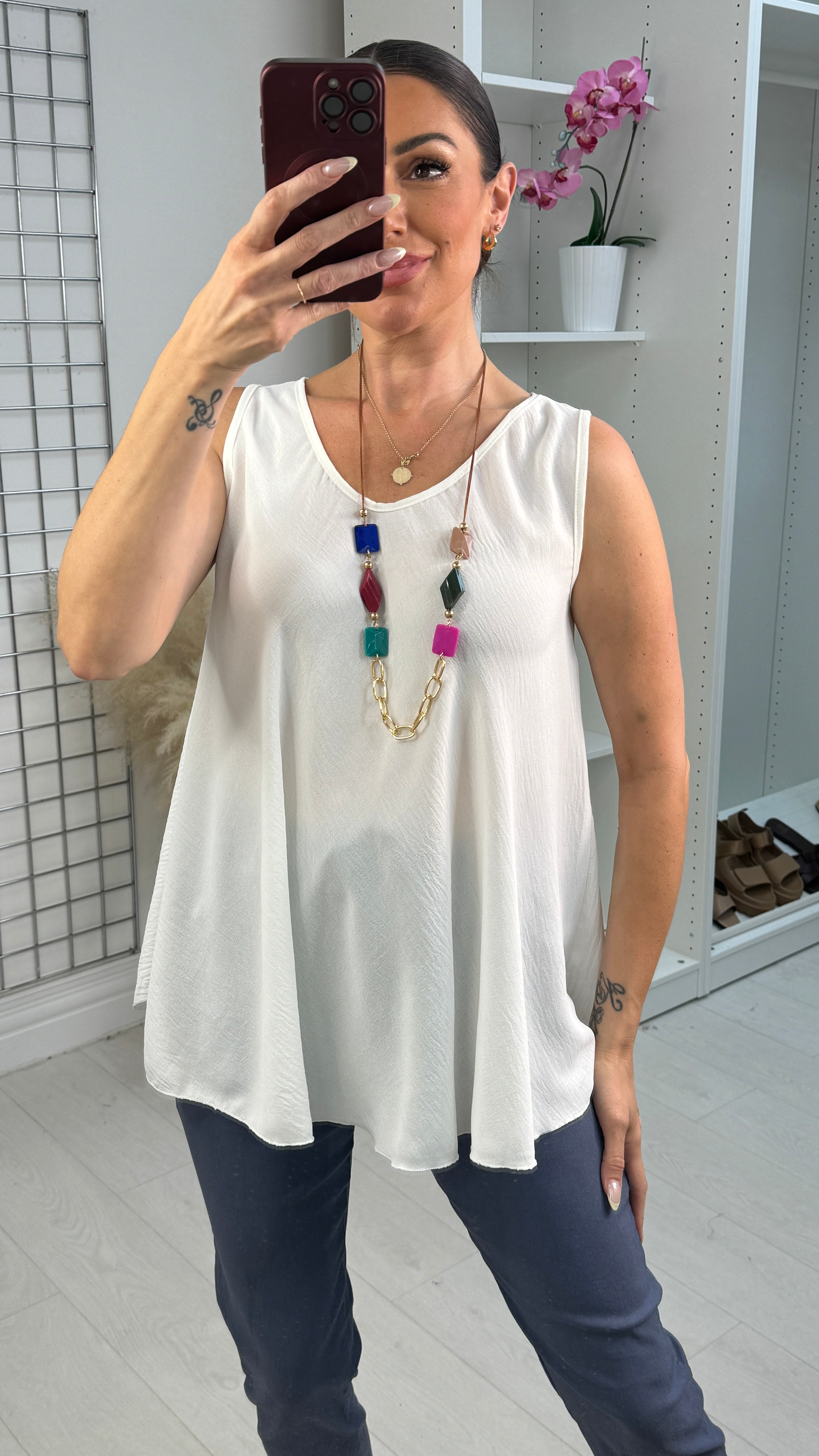 Avali Plain V Necklace Vest Top