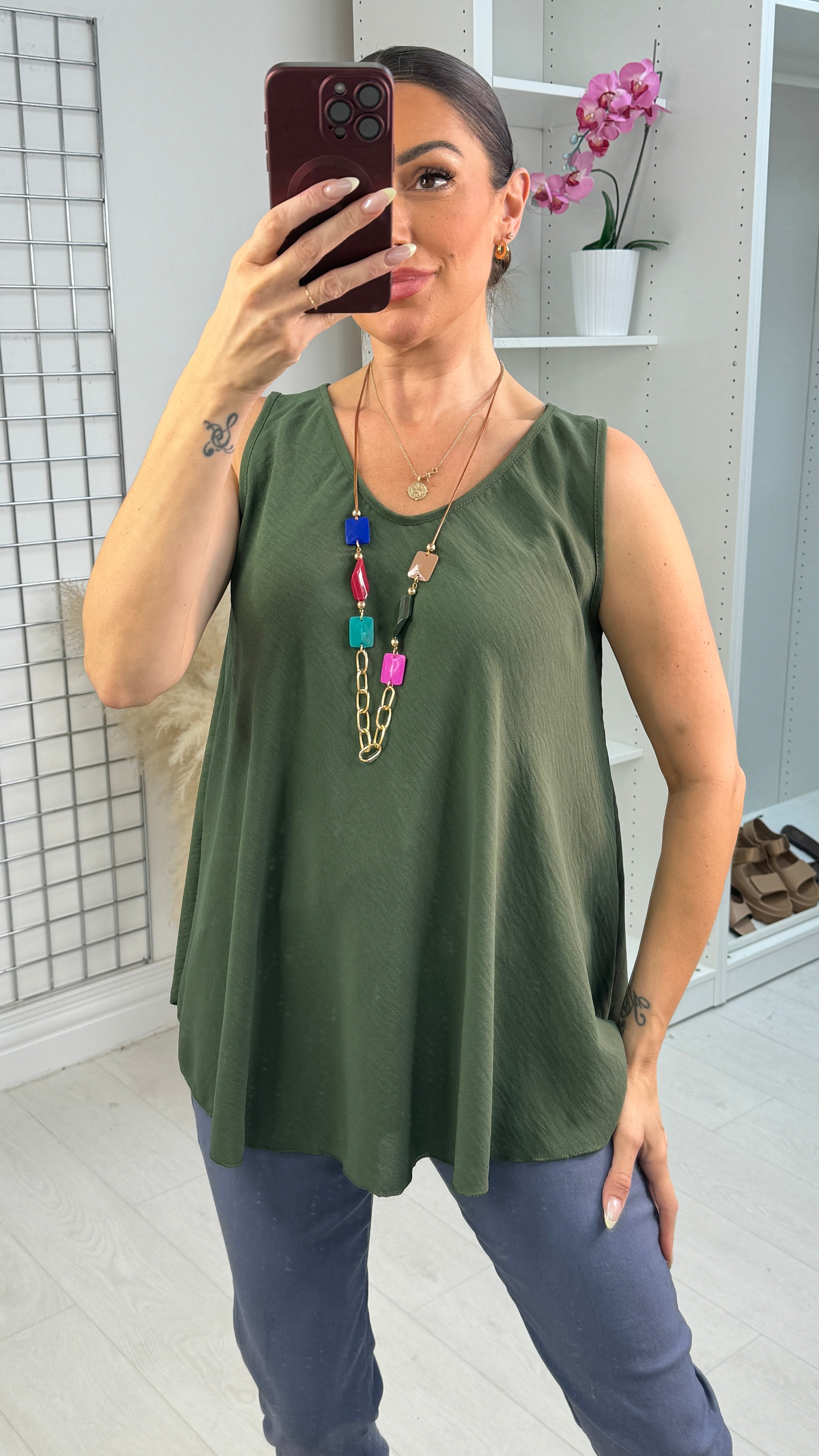 Avali Plain V Necklace Vest Top