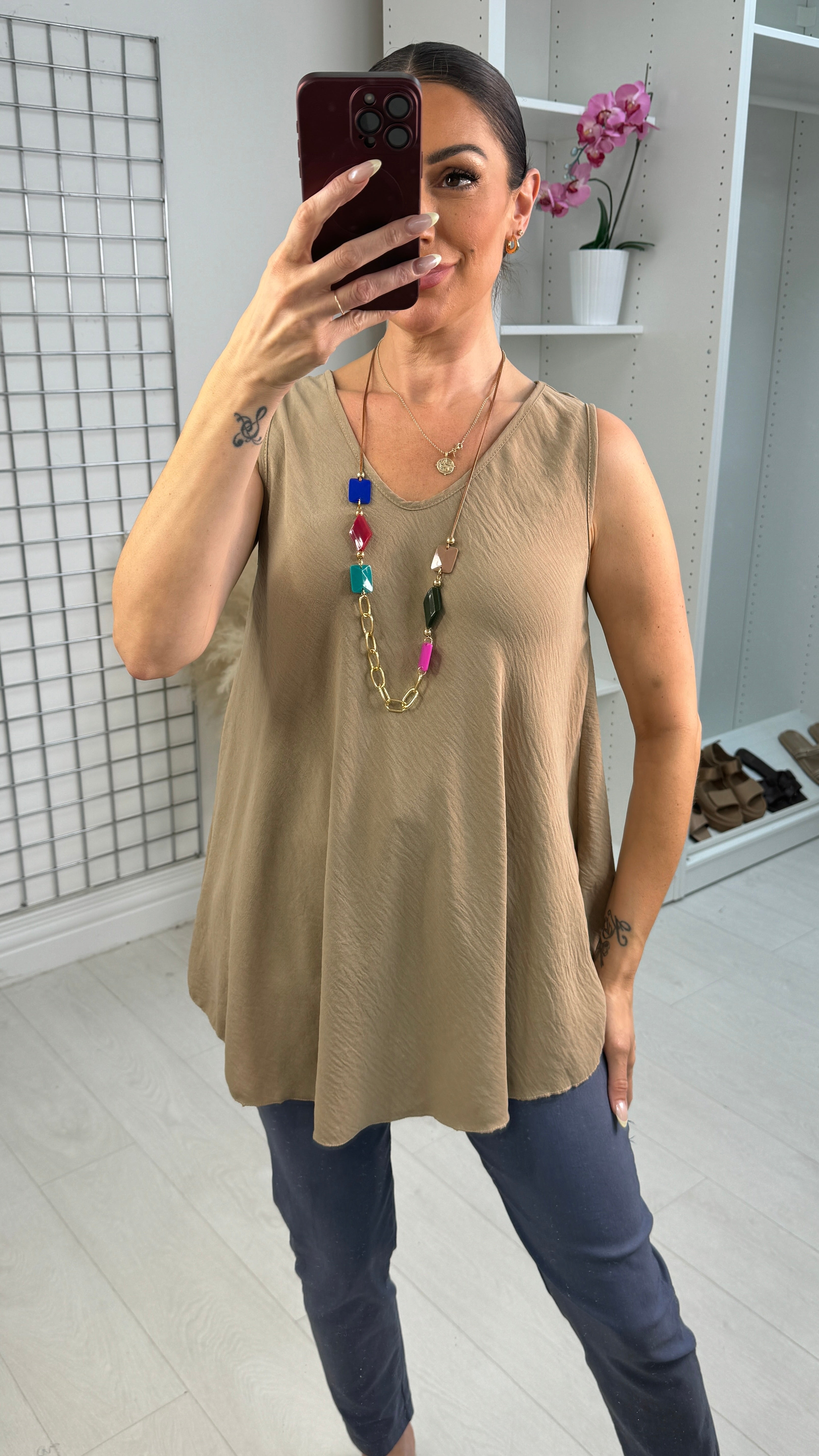 Avali Plain V Necklace Vest Top