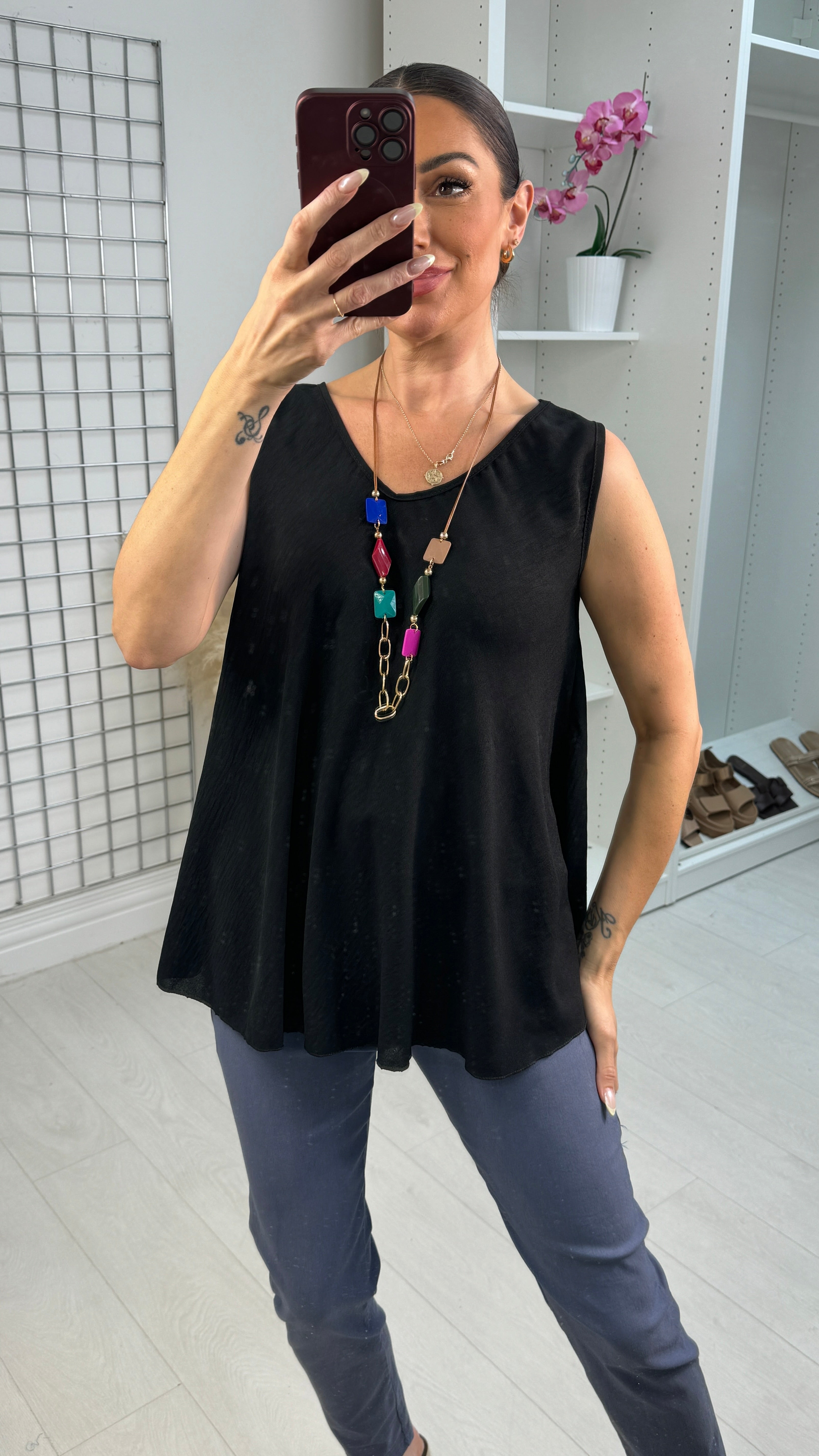 Avali Plain V Necklace Vest Top