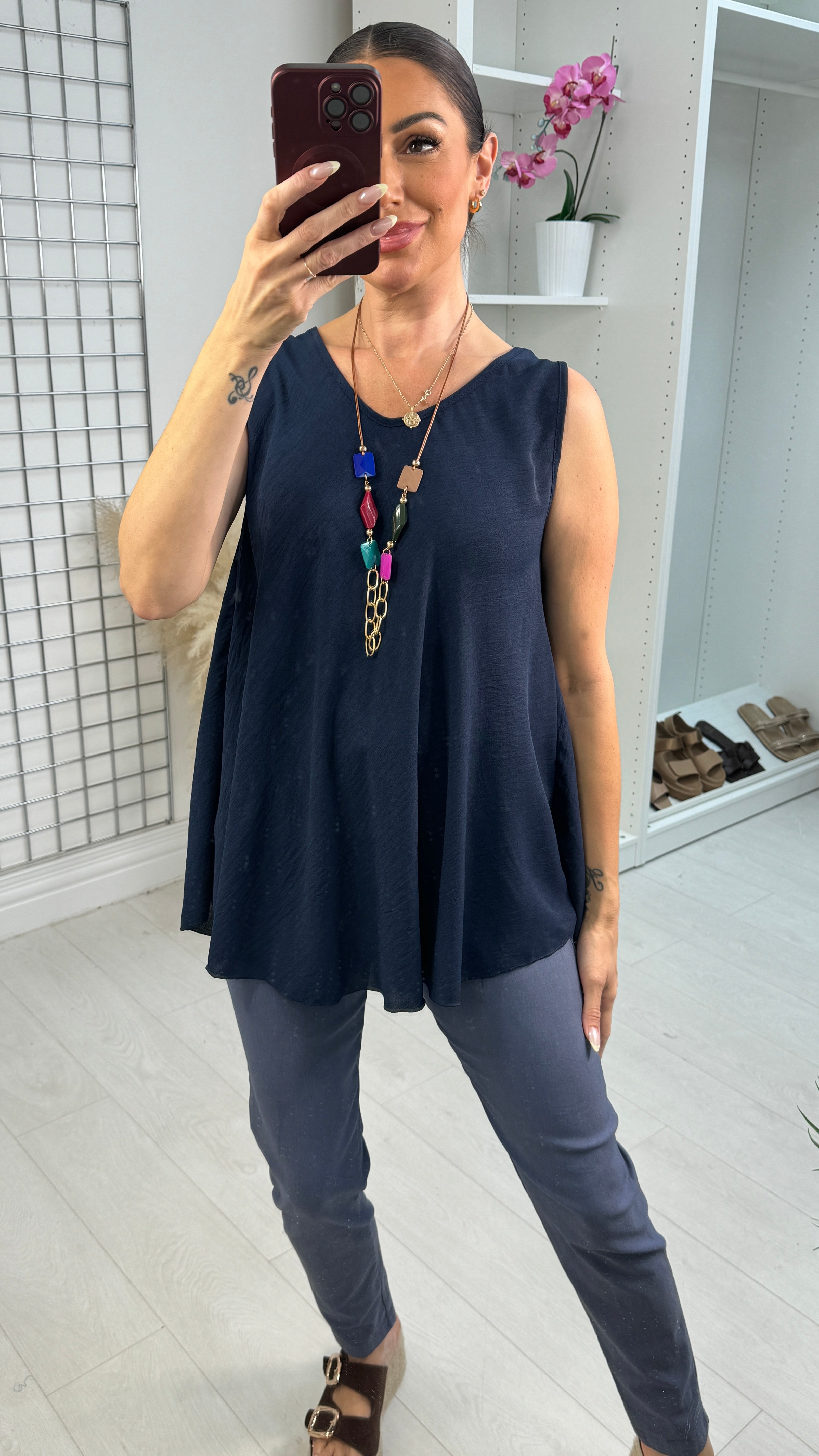 Avali Plain V Necklace Vest Top