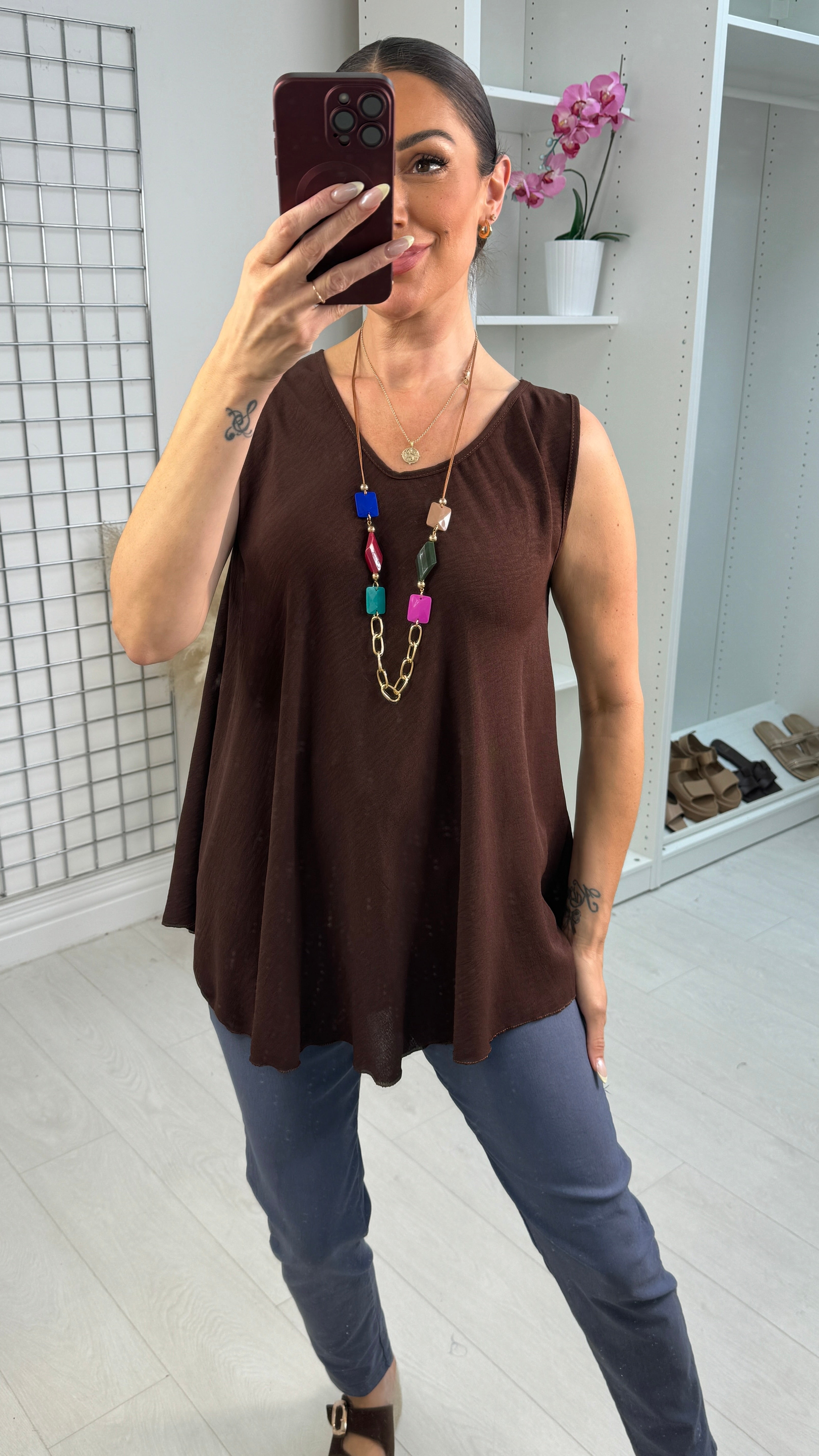 Avali Plain V Necklace Vest Top