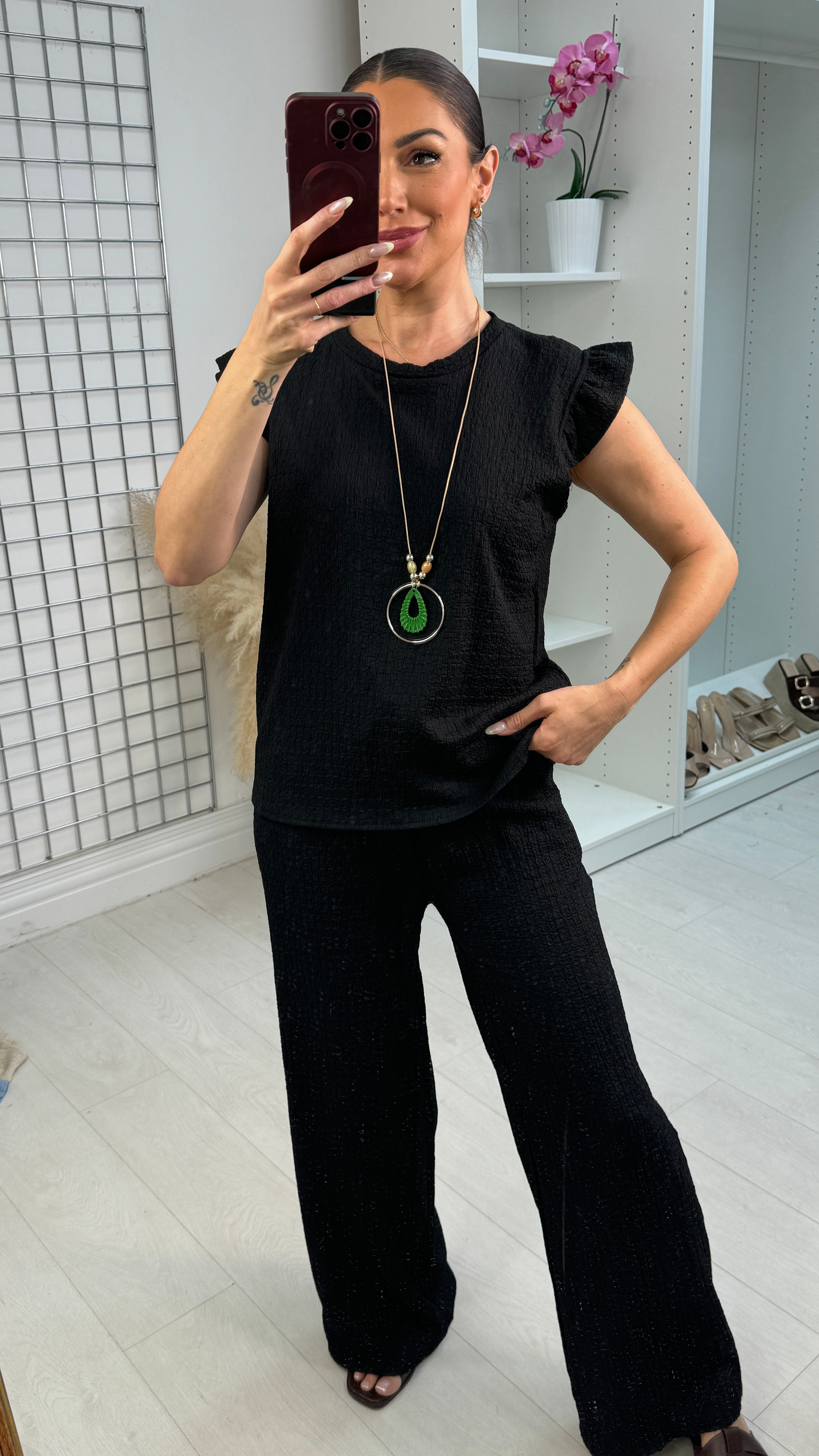 Willow Textured Co-Ord Set with Necklace