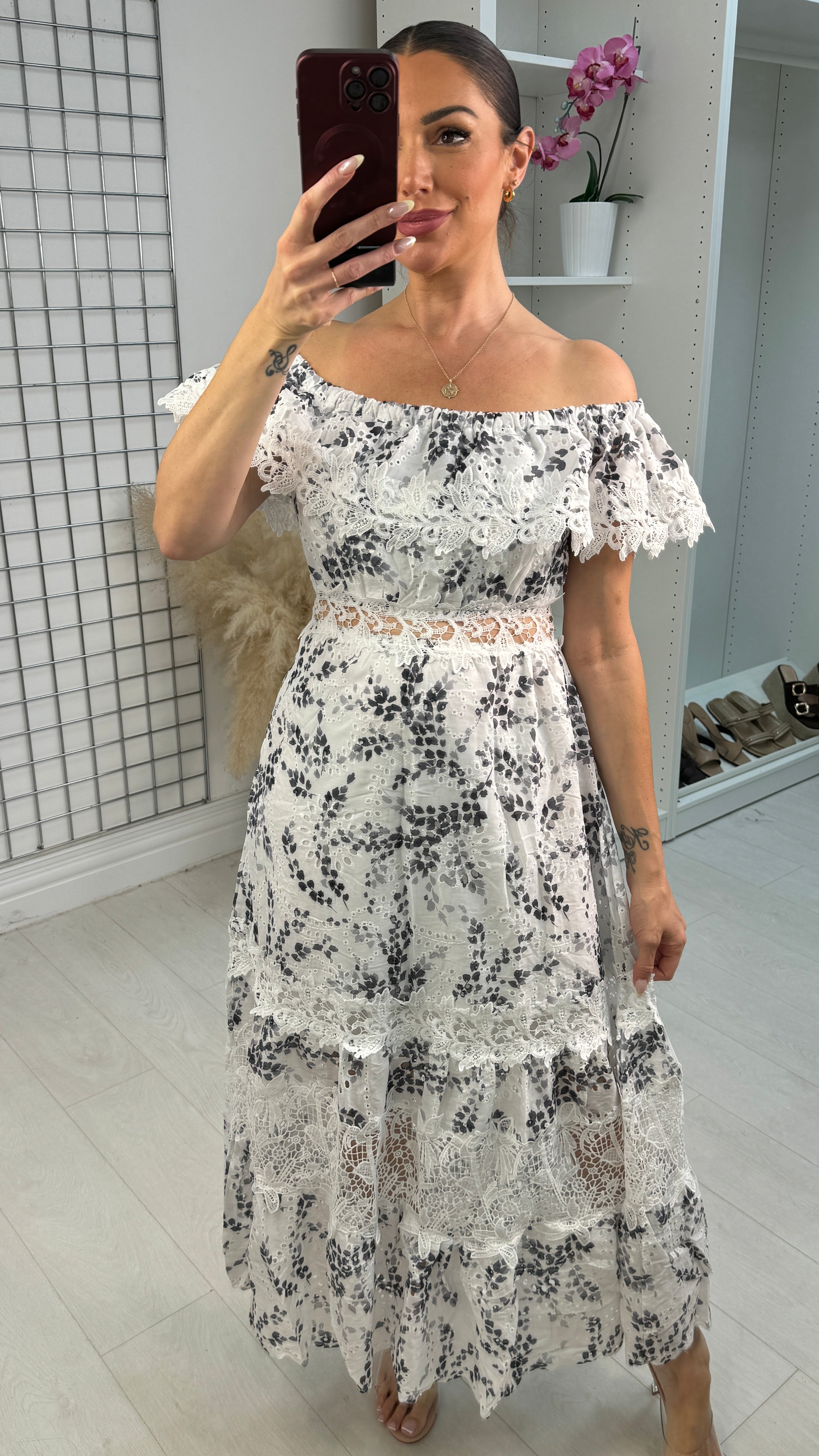 Jude Floral Lace Bardot Maxi Dress