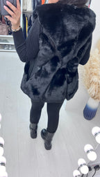 Aerin Black Faux Fur Panelled Gilet