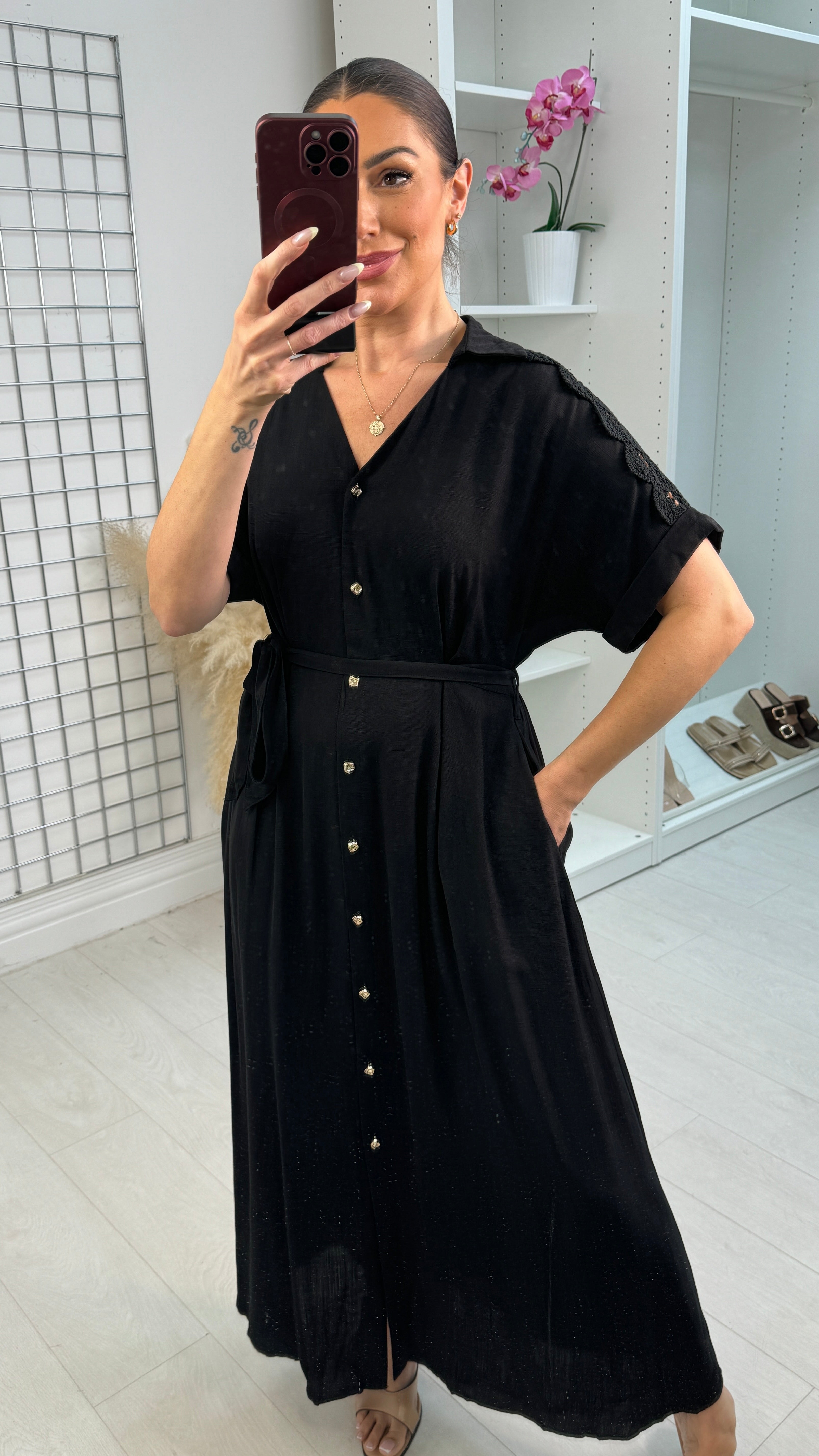 Bianca Lace Shoulder Midi Dress