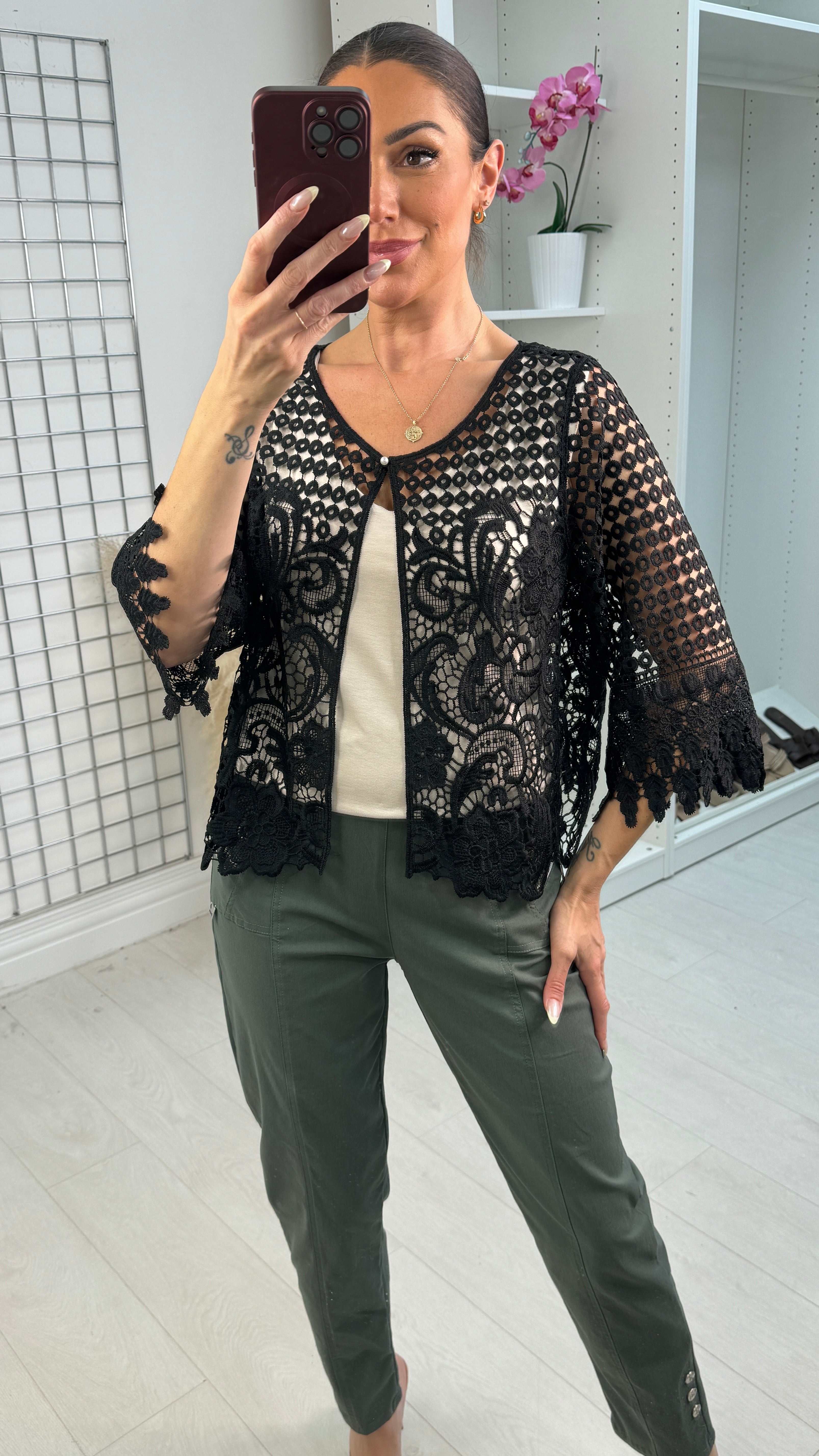 Millie Crochet Pearl Button Cardigan
