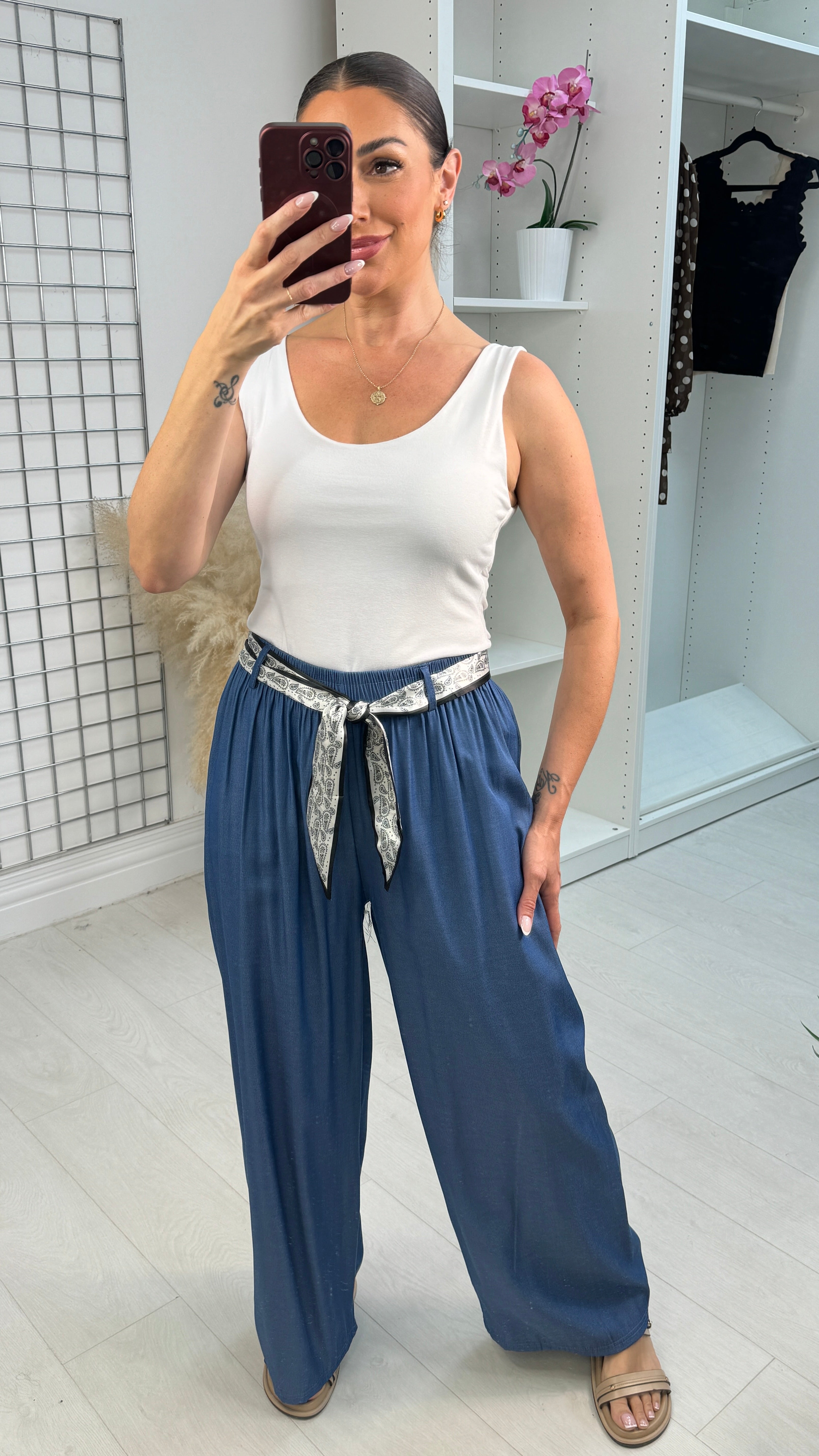 Lunara Wide Leg Trousers with Printed Belt