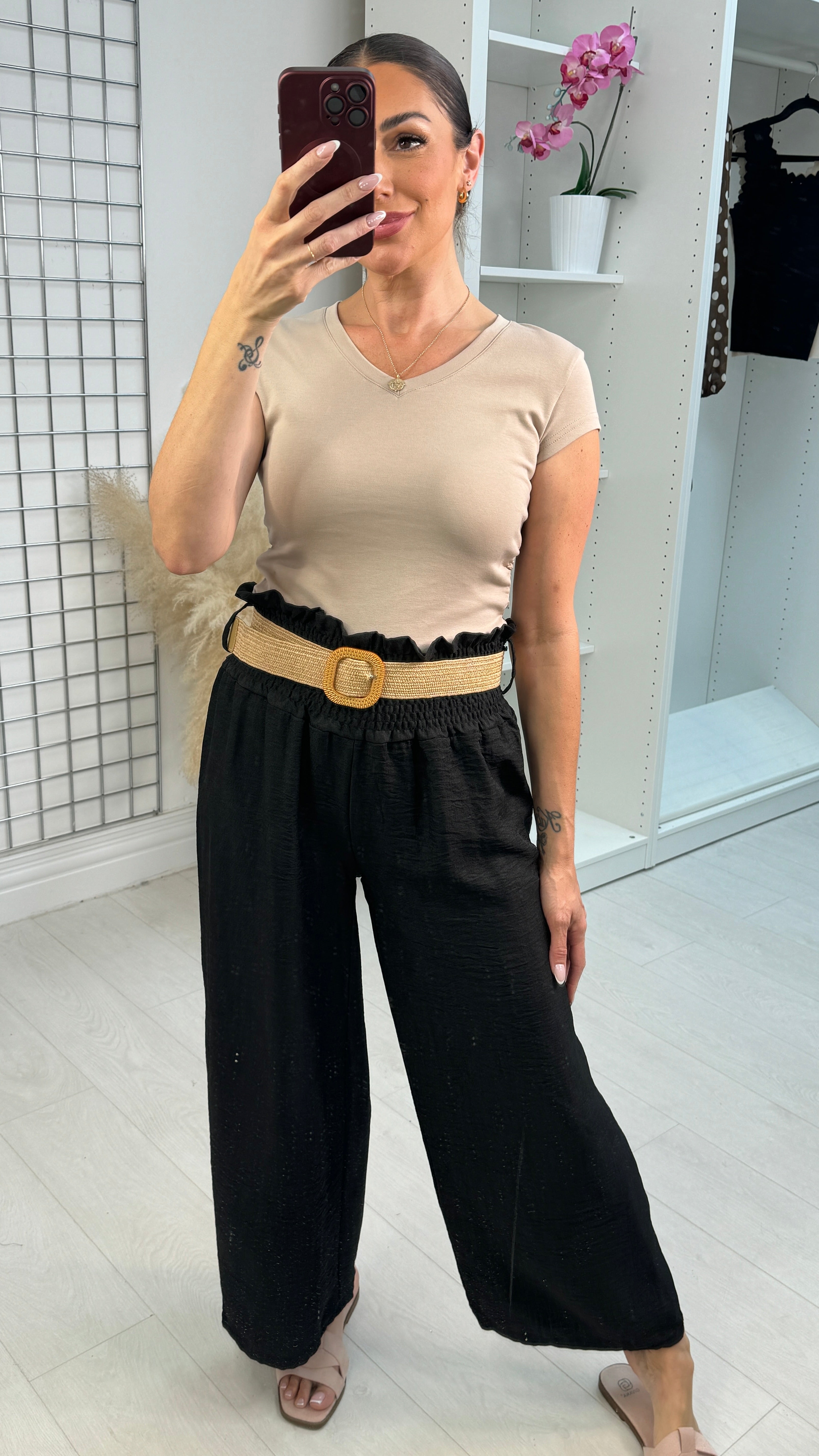 Juno Wide Leg Trousers with Woven Belt