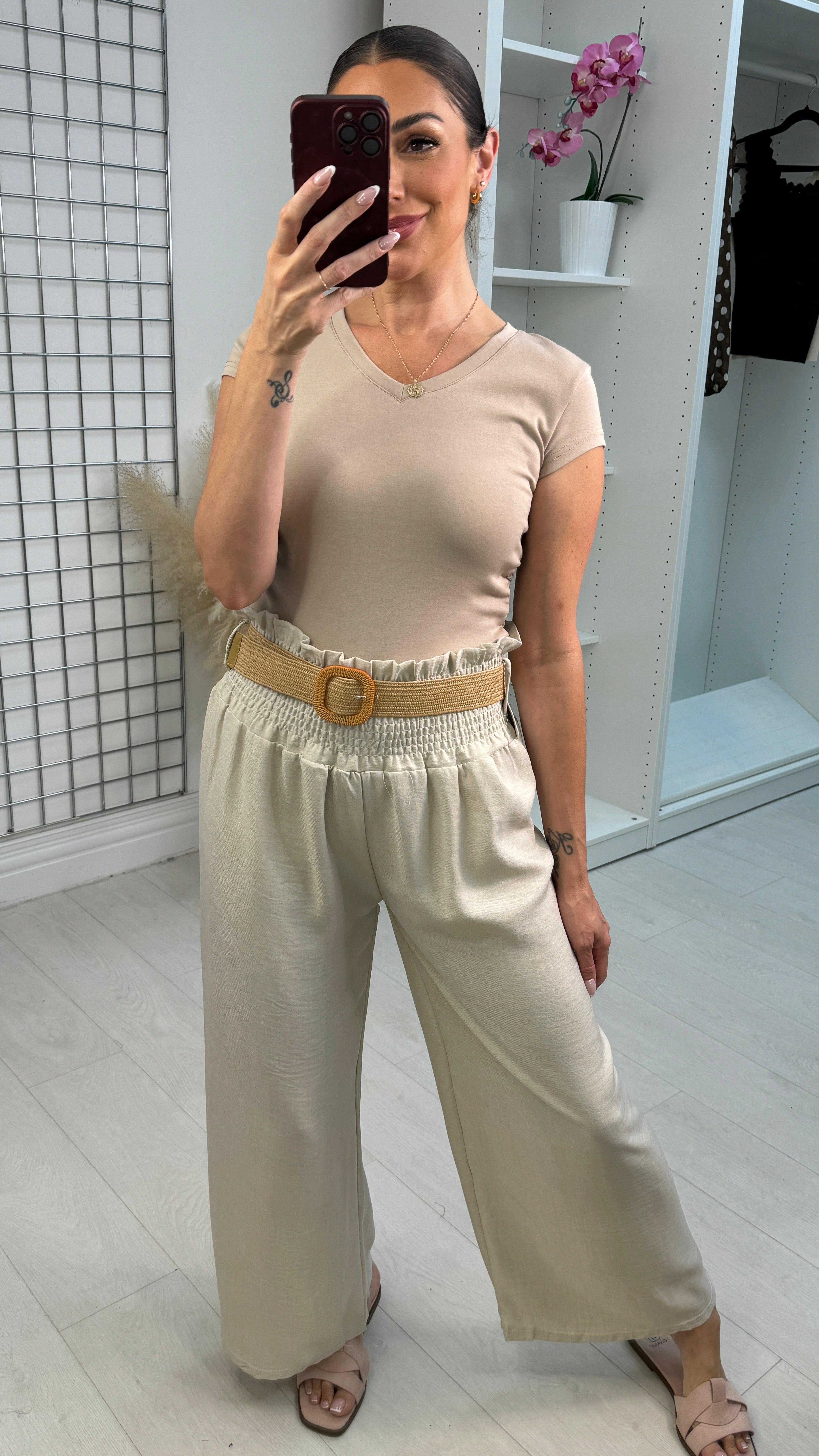 Juno Wide Leg Trousers with Woven Belt