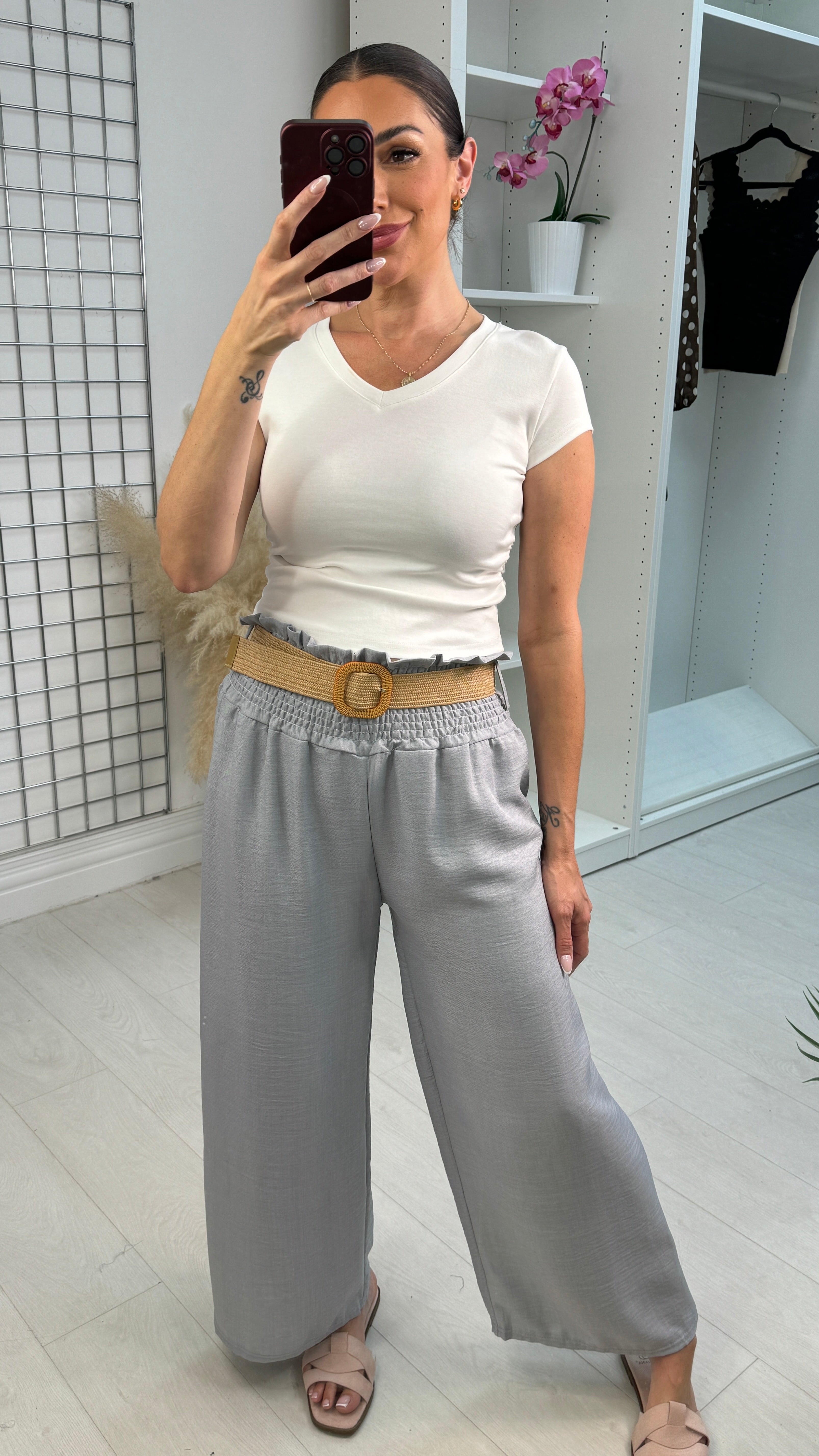 Juno Wide Leg Trousers with Woven Belt