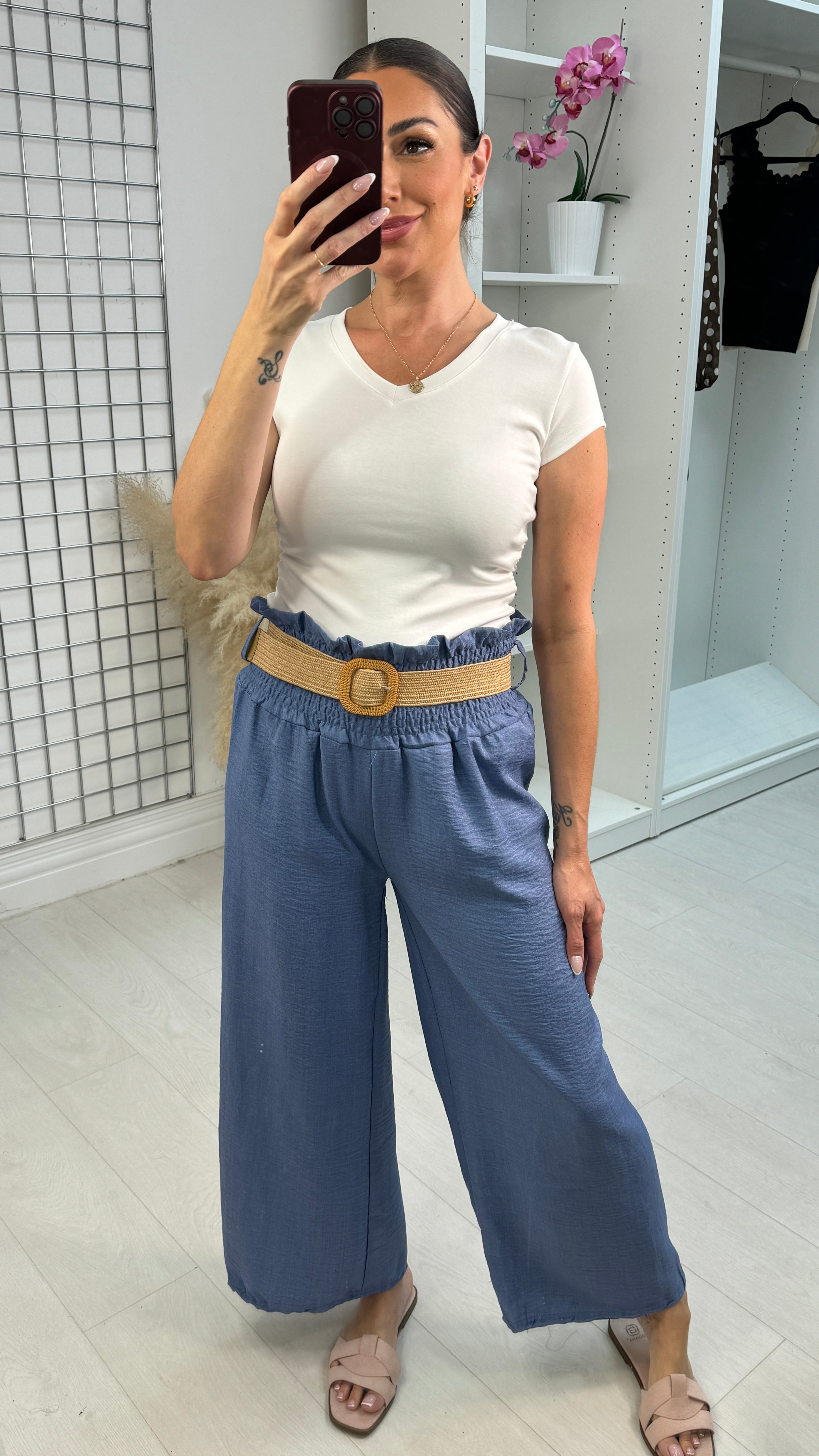 Juno Wide Leg Trousers with Woven Belt