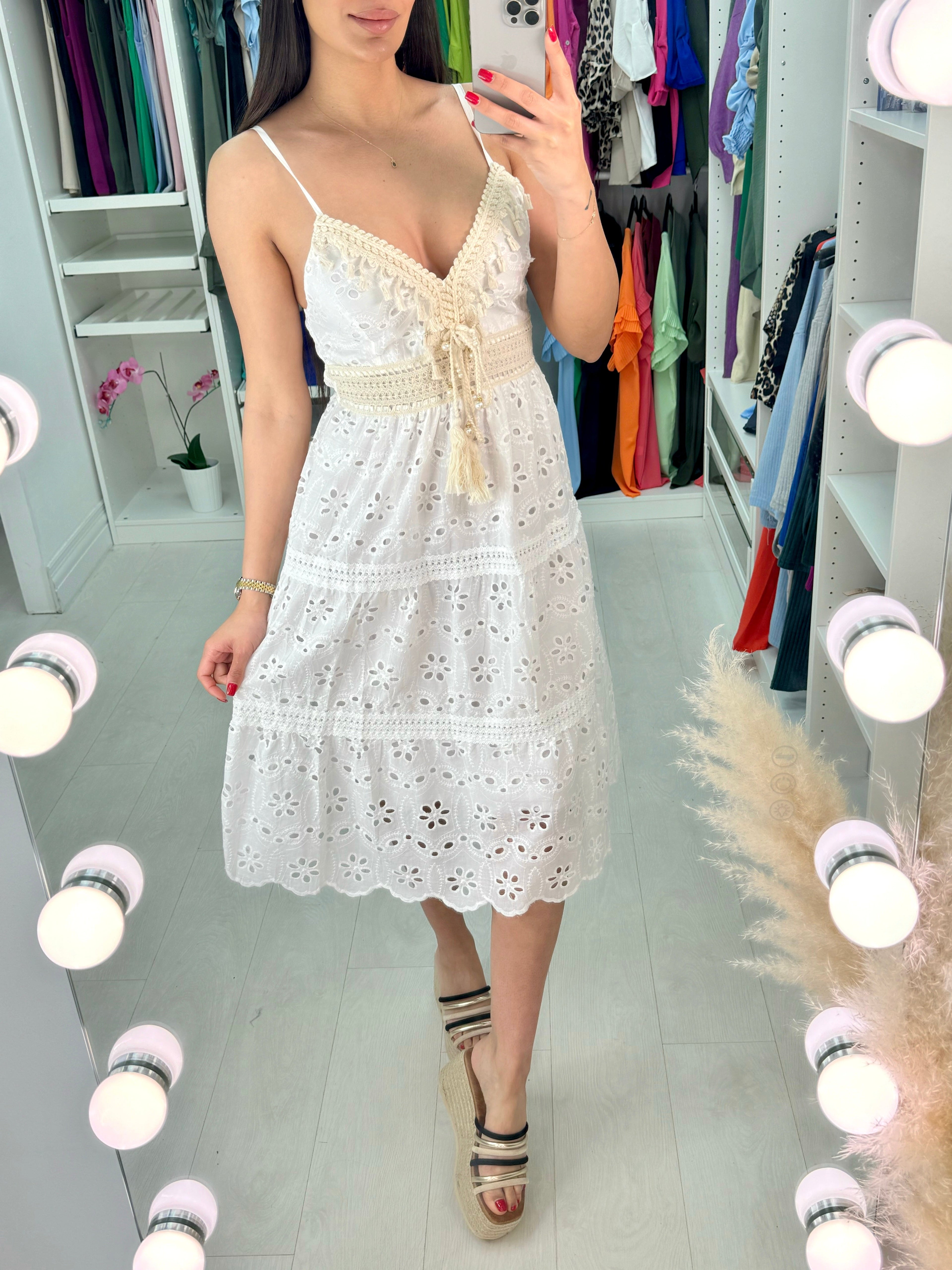 Lennox Pearl Detail Embroidery Dress