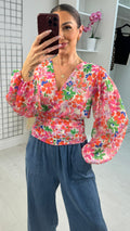 Jacky Floral Print Deep V Neck Blouse