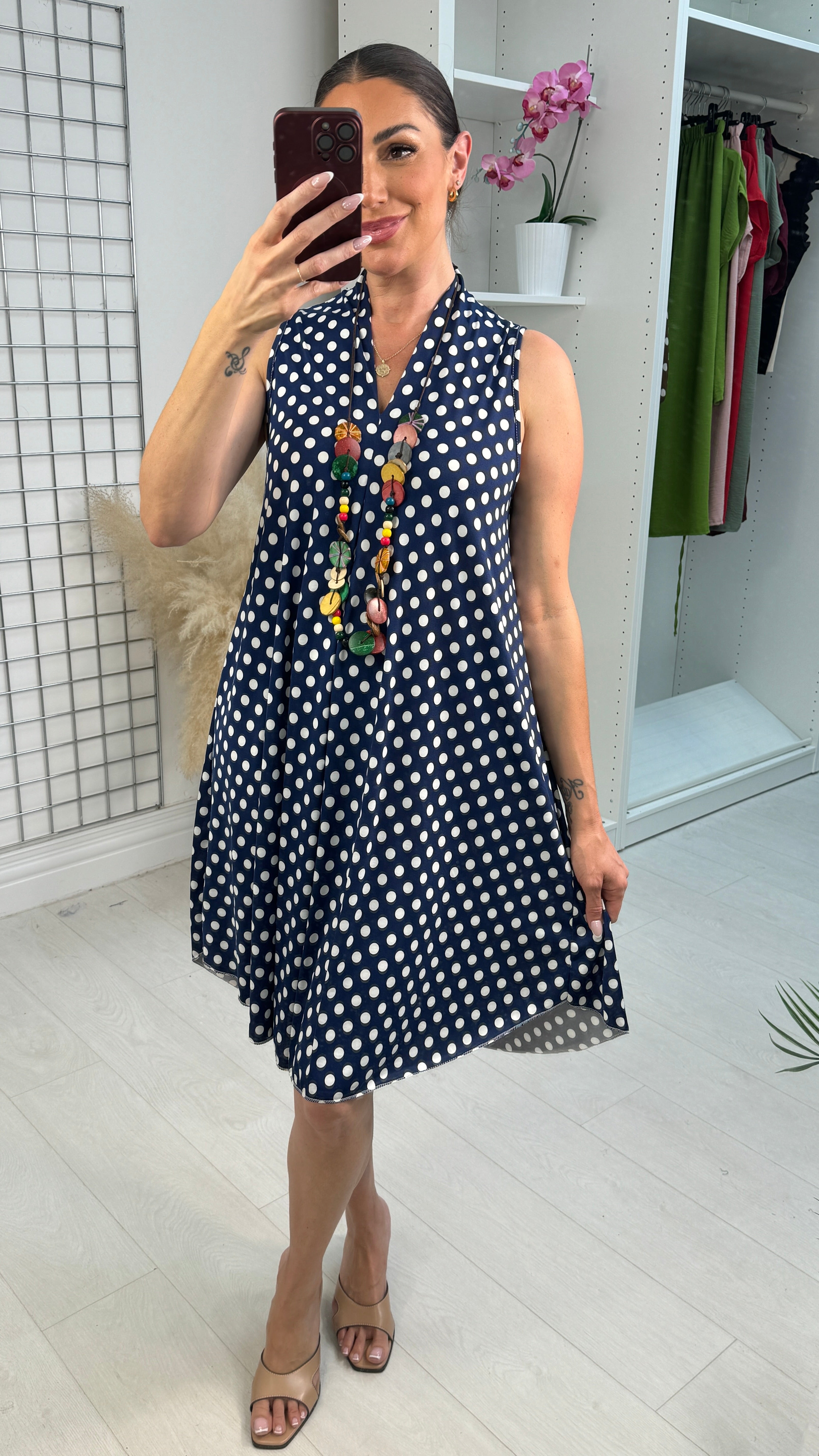 Cillia Polka Dot V Neck Loose Fit Dress