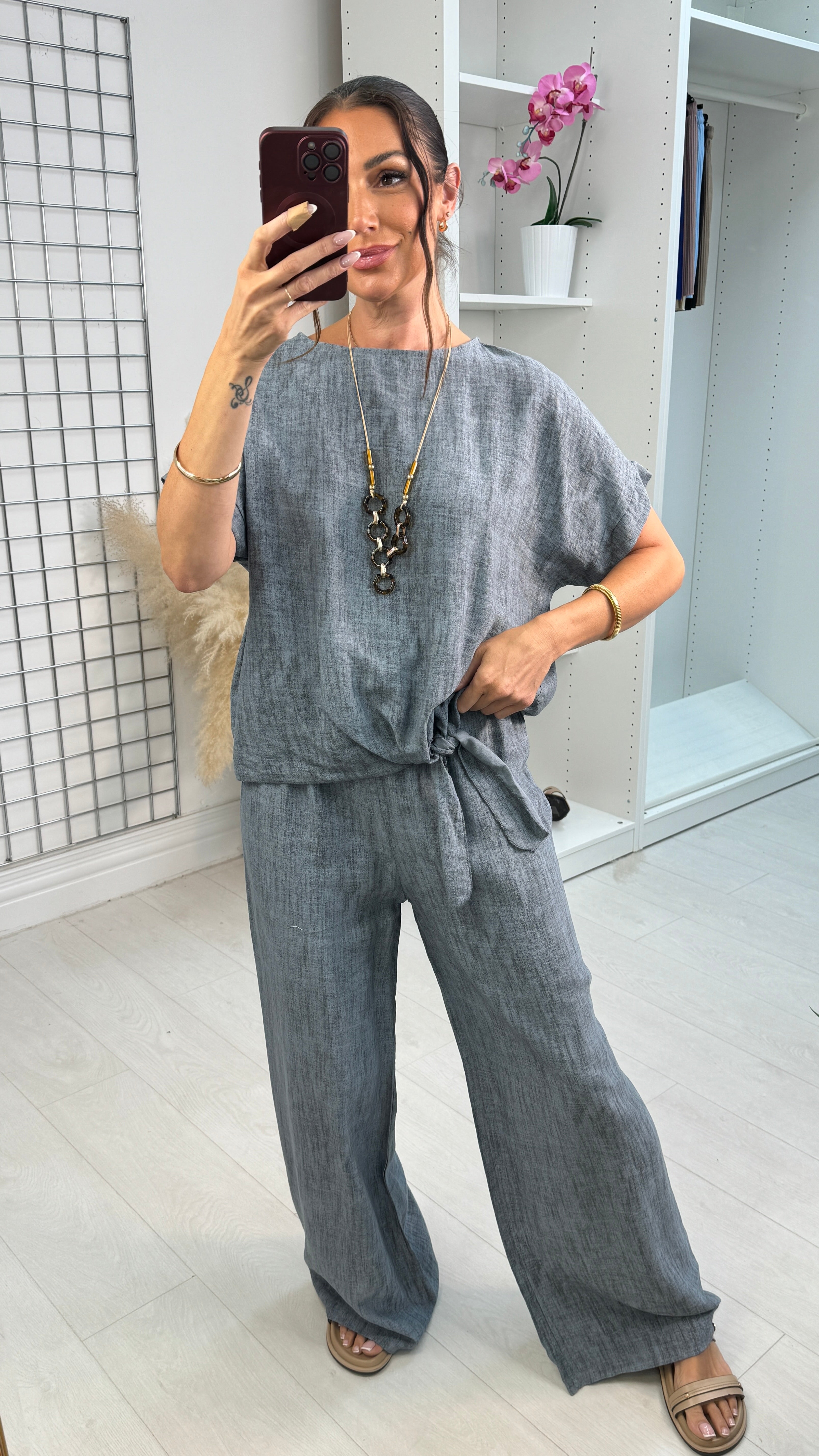 Otillie Plain Tie Front Belted Co-Ord Set