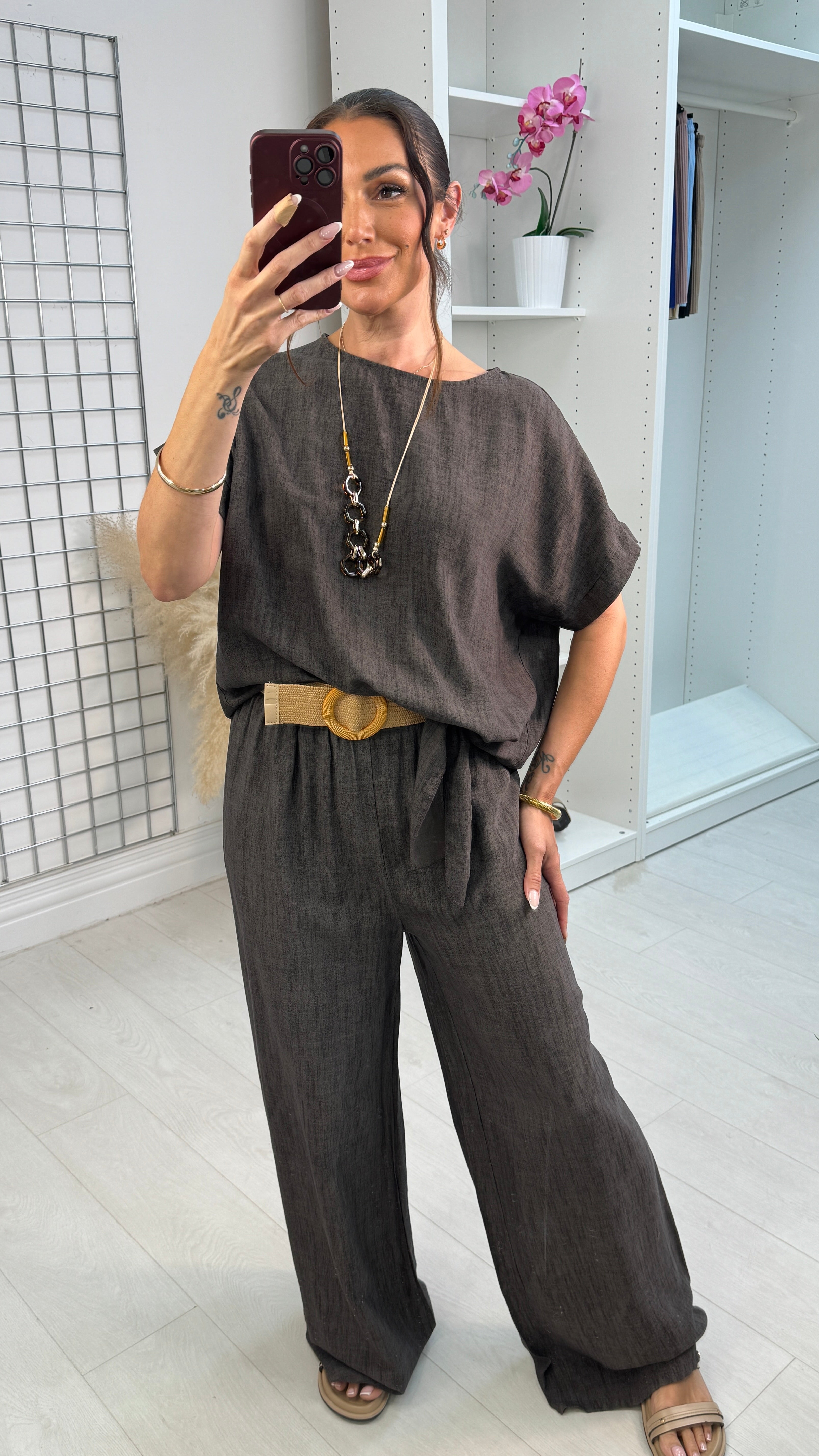 Otillie Plain Tie Front Belted Co-Ord Set