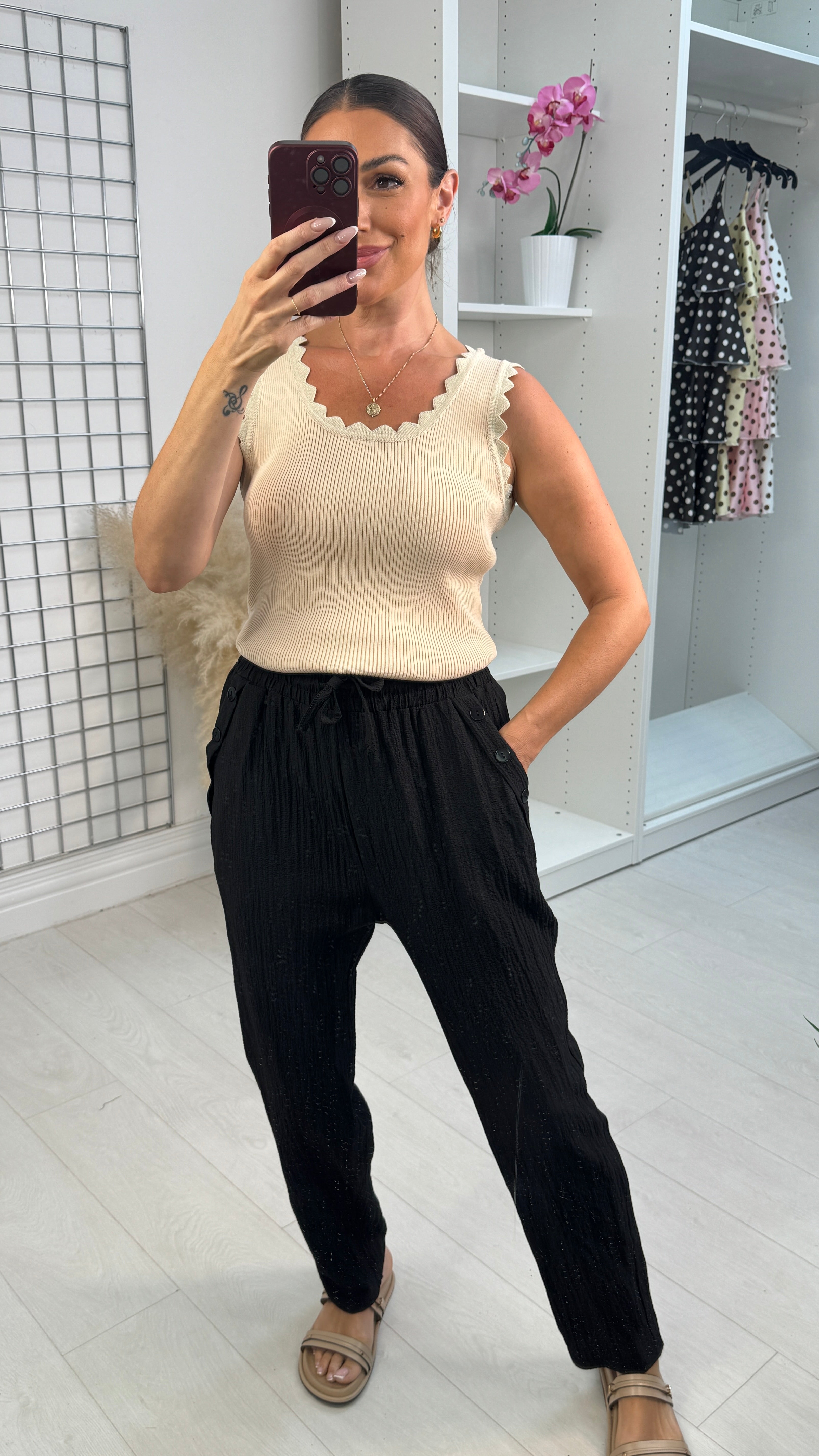 Roselle Plain Textured Wide Leg Trousers