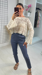 Quinna Loose Fit Long Sleeve Floral Crochet Top
