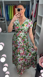Jenifer Floral Print Shirred Waist Maxi Dress