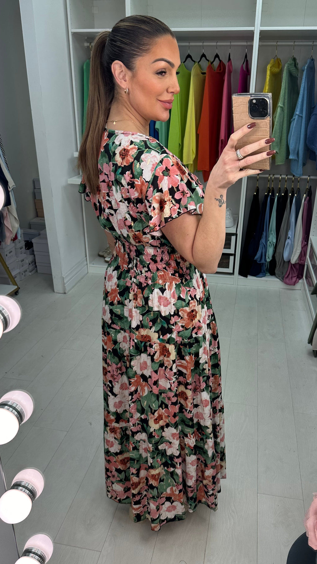 Jenifer Floral Print Shirred Waist Maxi Dress
